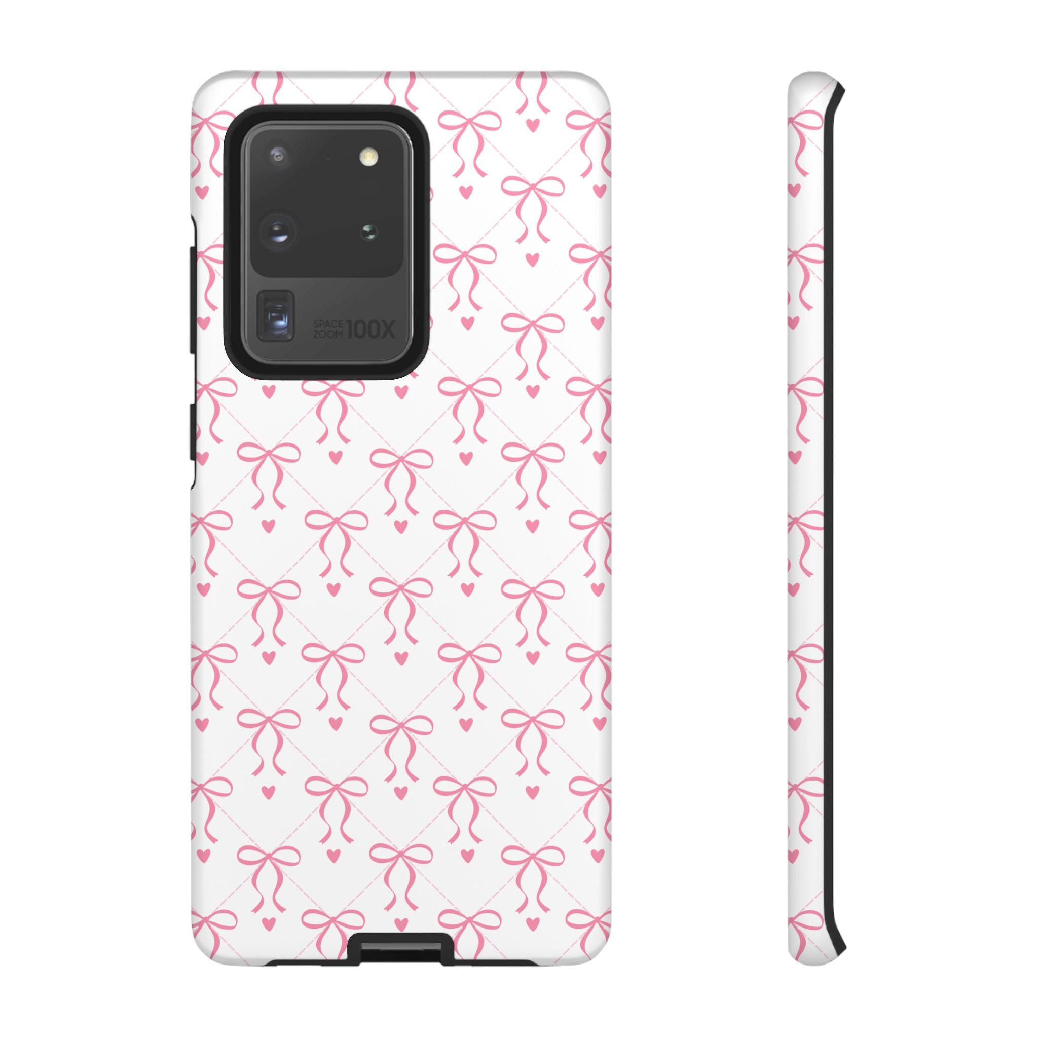 Pink Bow Pattern Phone Case — Cute Feminine Tough Case