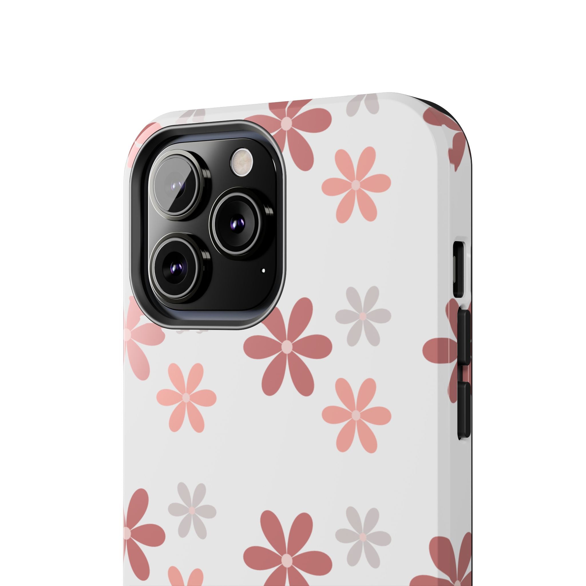 Floral Daisy Tough Phone Case — Pink Retro Flower Pattern, Protective Shockproof Phone Cover