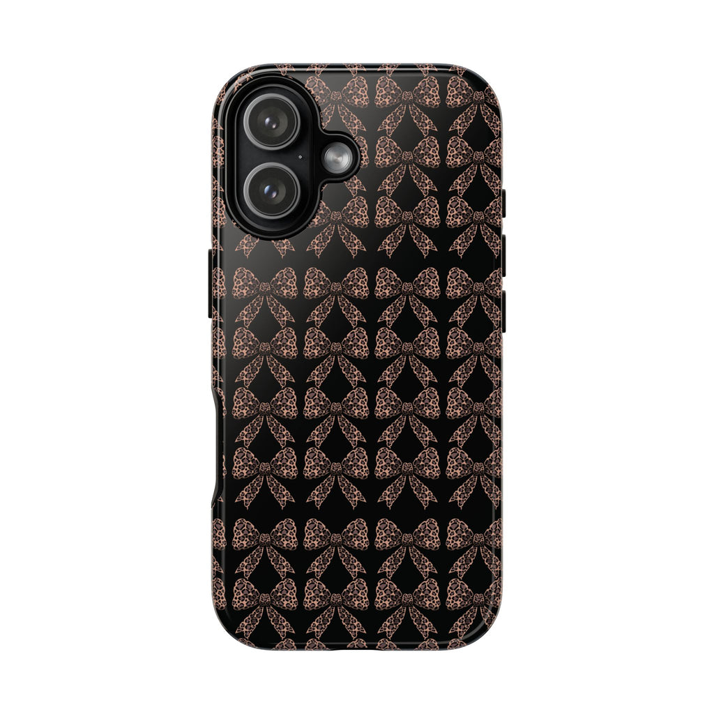 Leopard Print Bow Tough Phone Case — Black & Gold Pattern