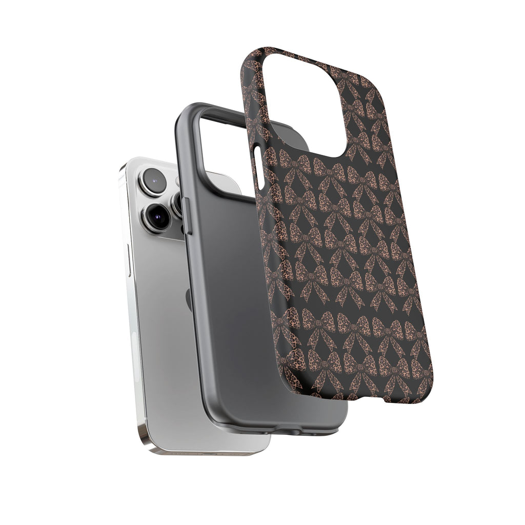 Leopard Print Bow Tough Phone Case — Black & Gold Pattern
