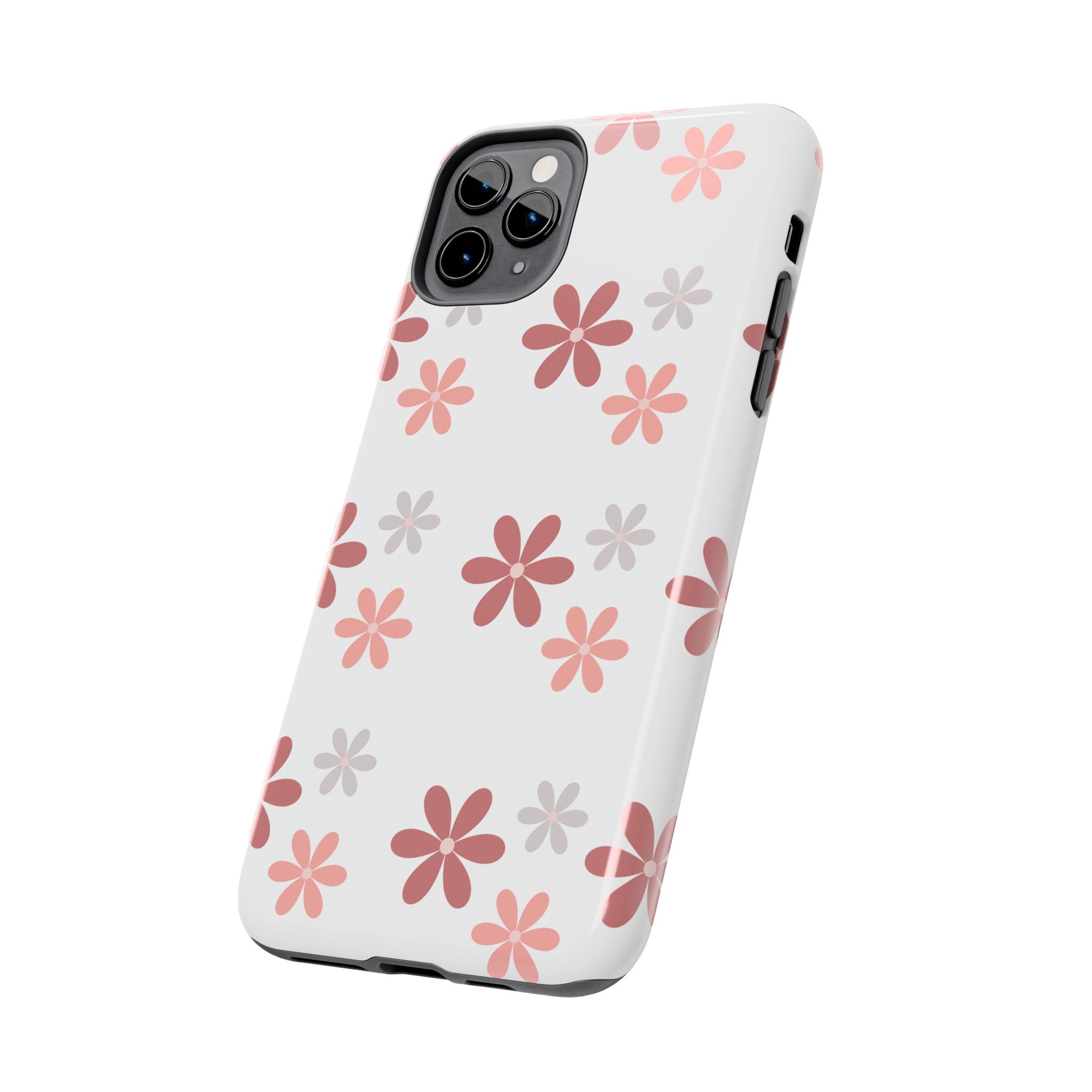 Floral Daisy Tough Phone Case — Pink Retro Flower Pattern, Protective Shockproof Phone Cover