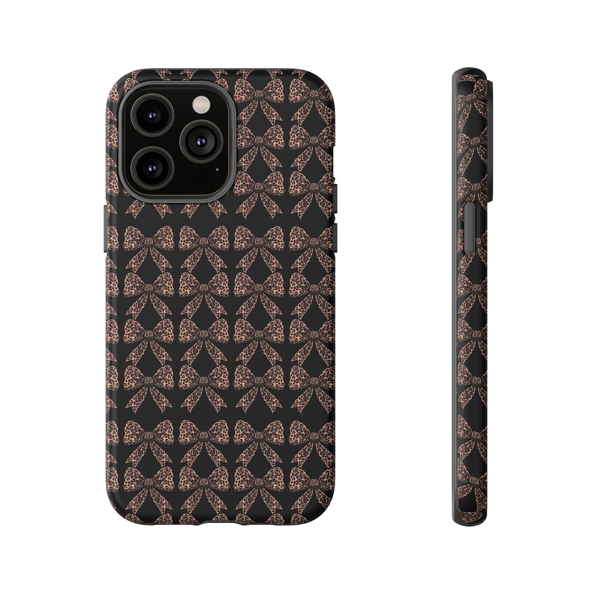 Leopard Print Bow Tough Phone Case — Black & Gold Pattern
