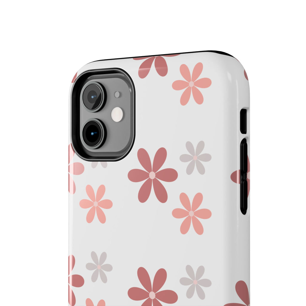Floral Daisy Tough Phone Case — Pink Retro Flower Pattern, Protective Shockproof Phone Cover