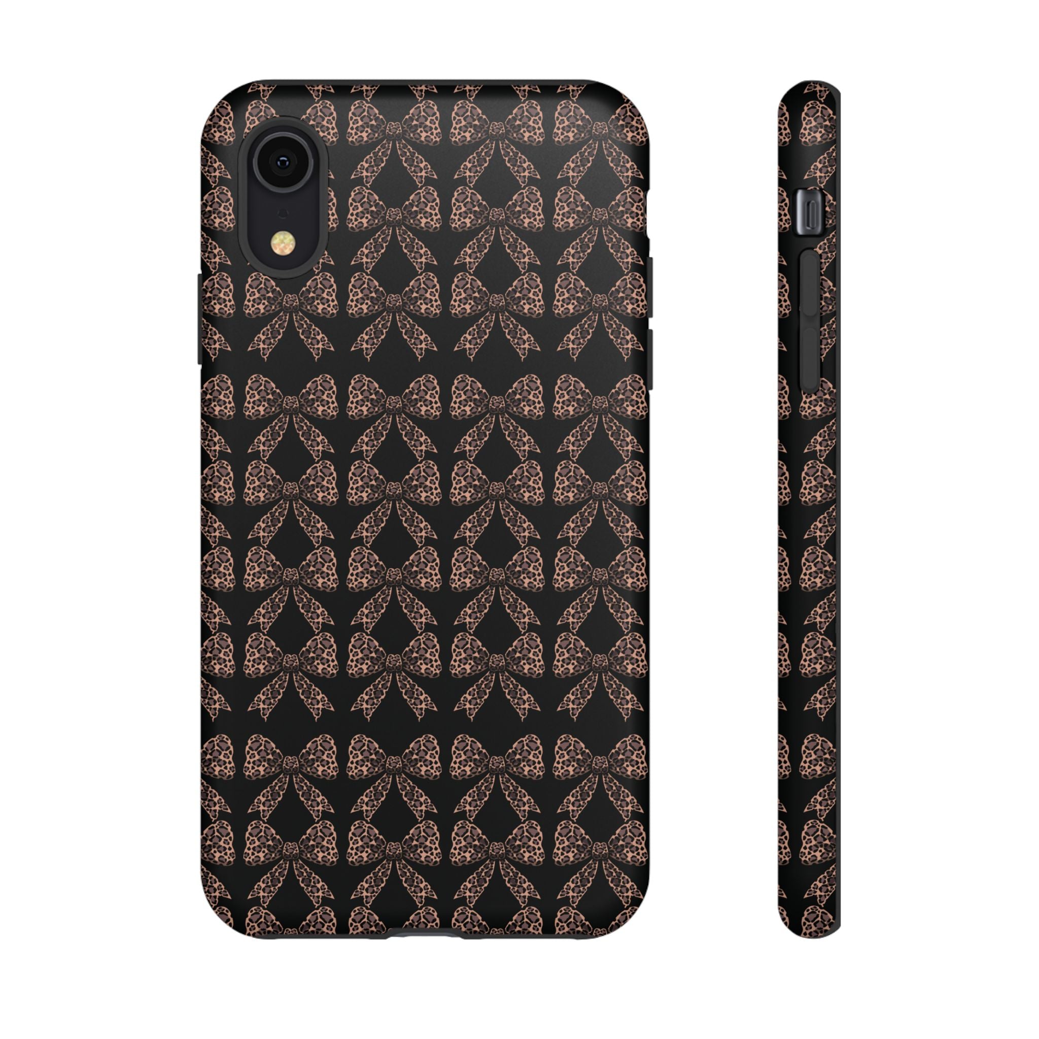 Leopard Print Bow Tough Phone Case — Black & Gold Pattern