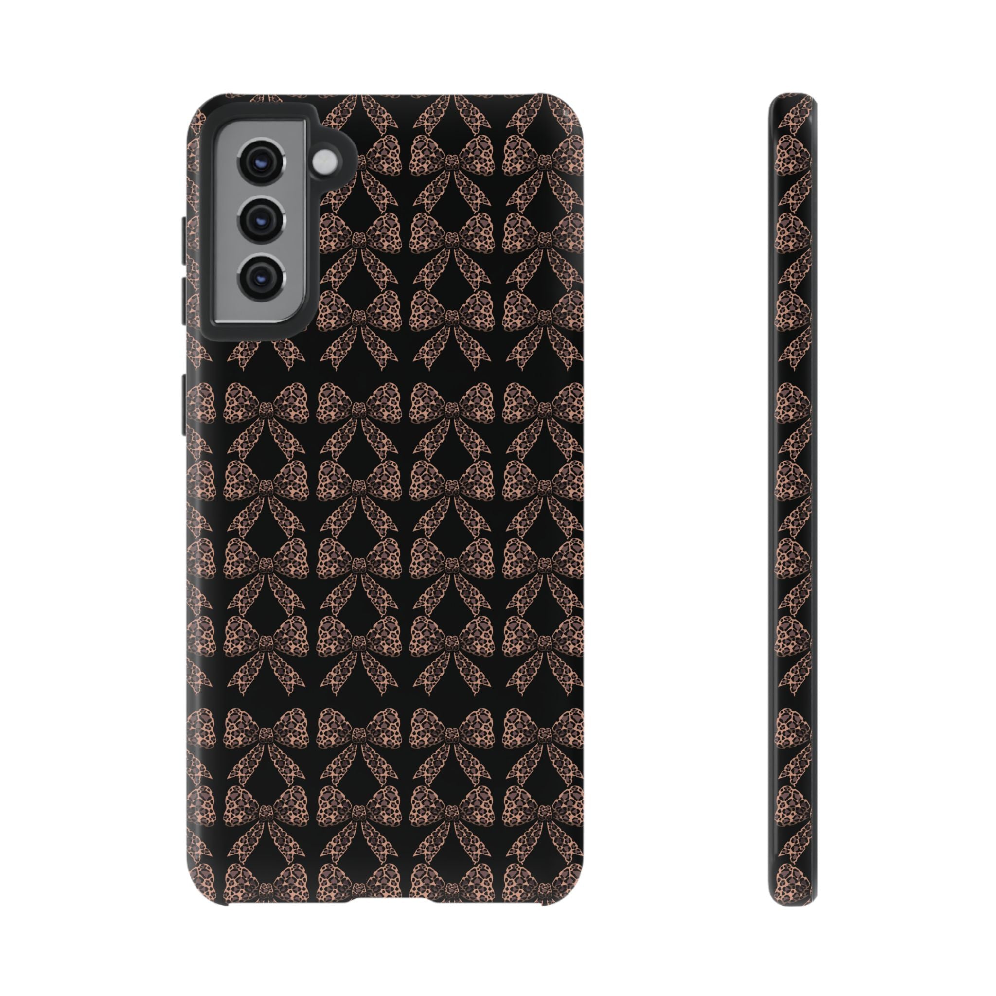 Leopard Print Bow Tough Phone Case — Black & Gold Pattern