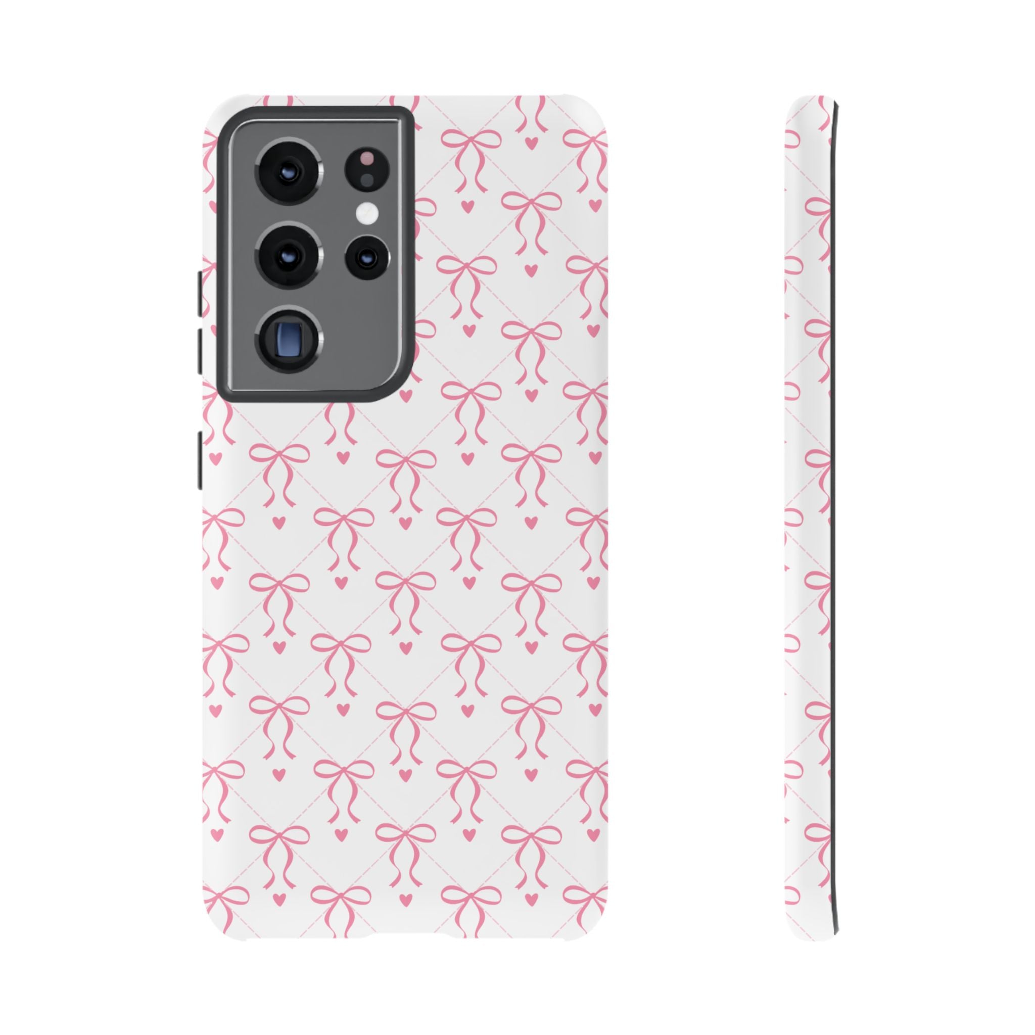 Pink Bow Pattern Phone Case — Cute Feminine Tough Case