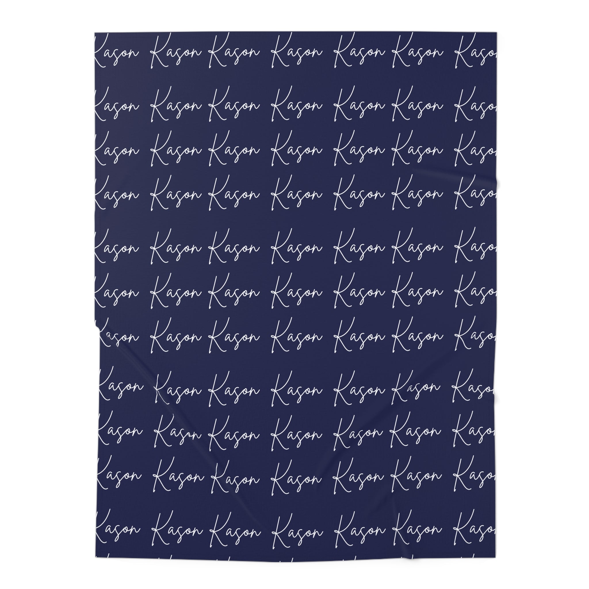 Personalized Navy Baby Swaddle Blanket — Custom Name Script Pattern