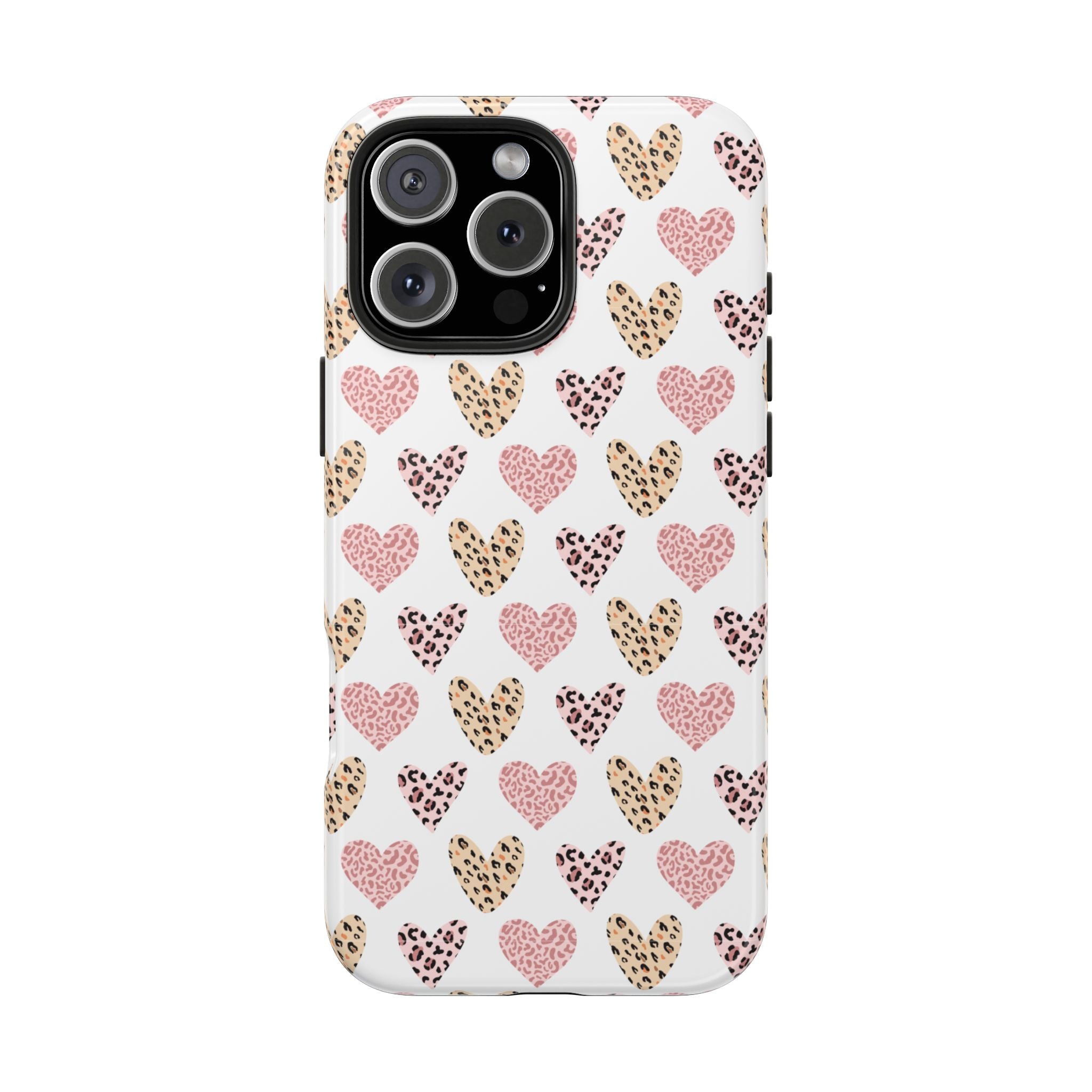 Heart Leopard Tough Phone Case — Pink & Gold Animal Print Protective Phone Cover