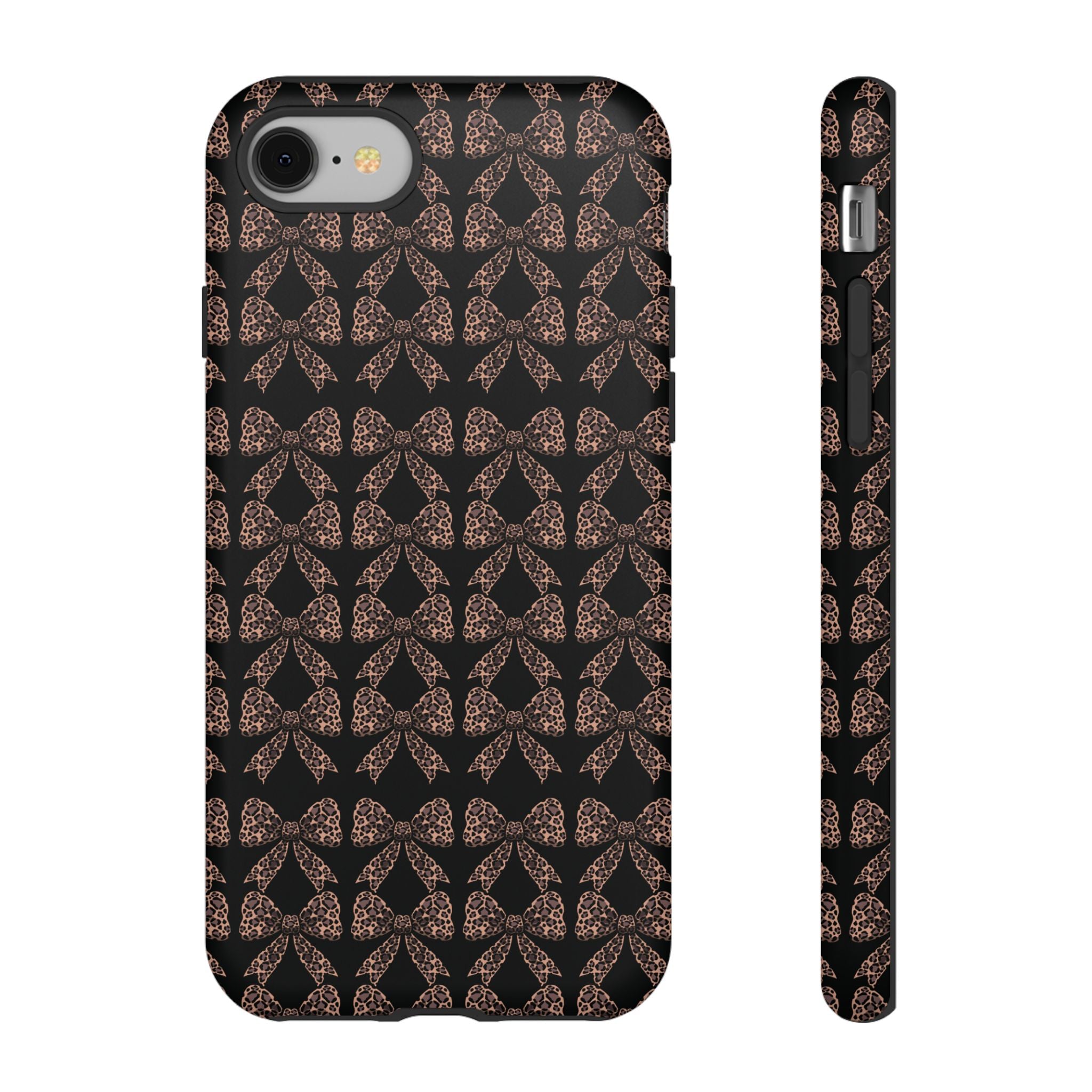 Leopard Print Bow Tough Phone Case — Black & Gold Pattern