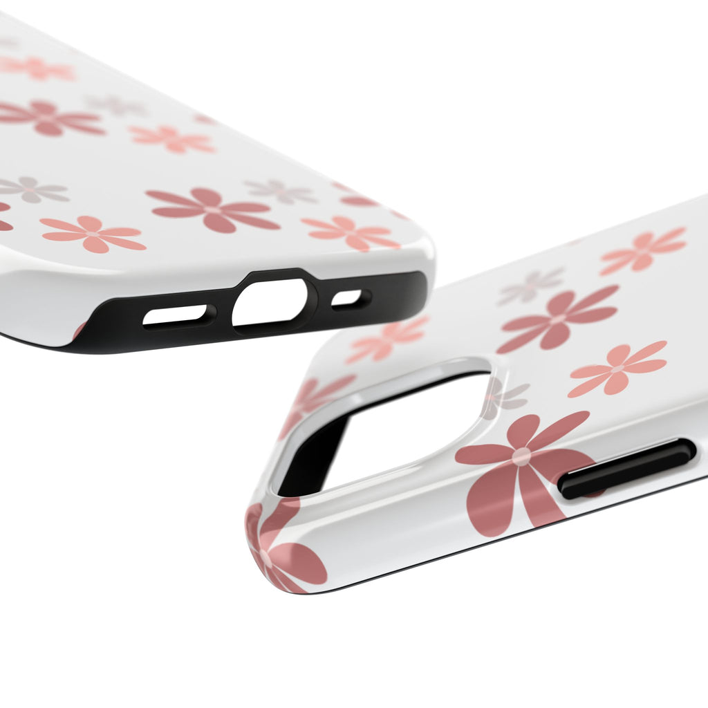Floral Daisy Tough Phone Case — Pink Retro Flower Pattern, Protective Shockproof Phone Cover