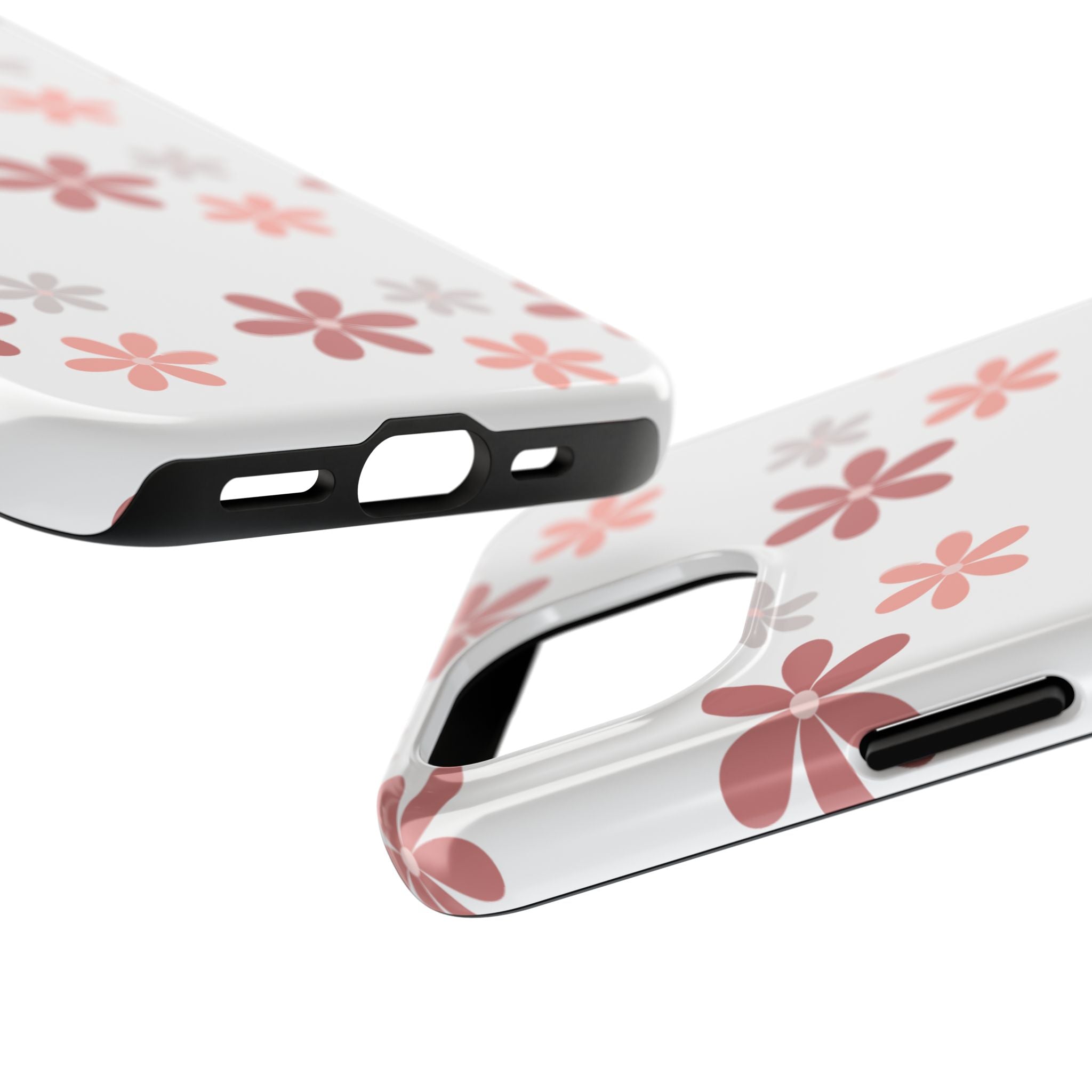 Floral Daisy Tough Phone Case — Pink Retro Flower Pattern, Protective Shockproof Phone Cover