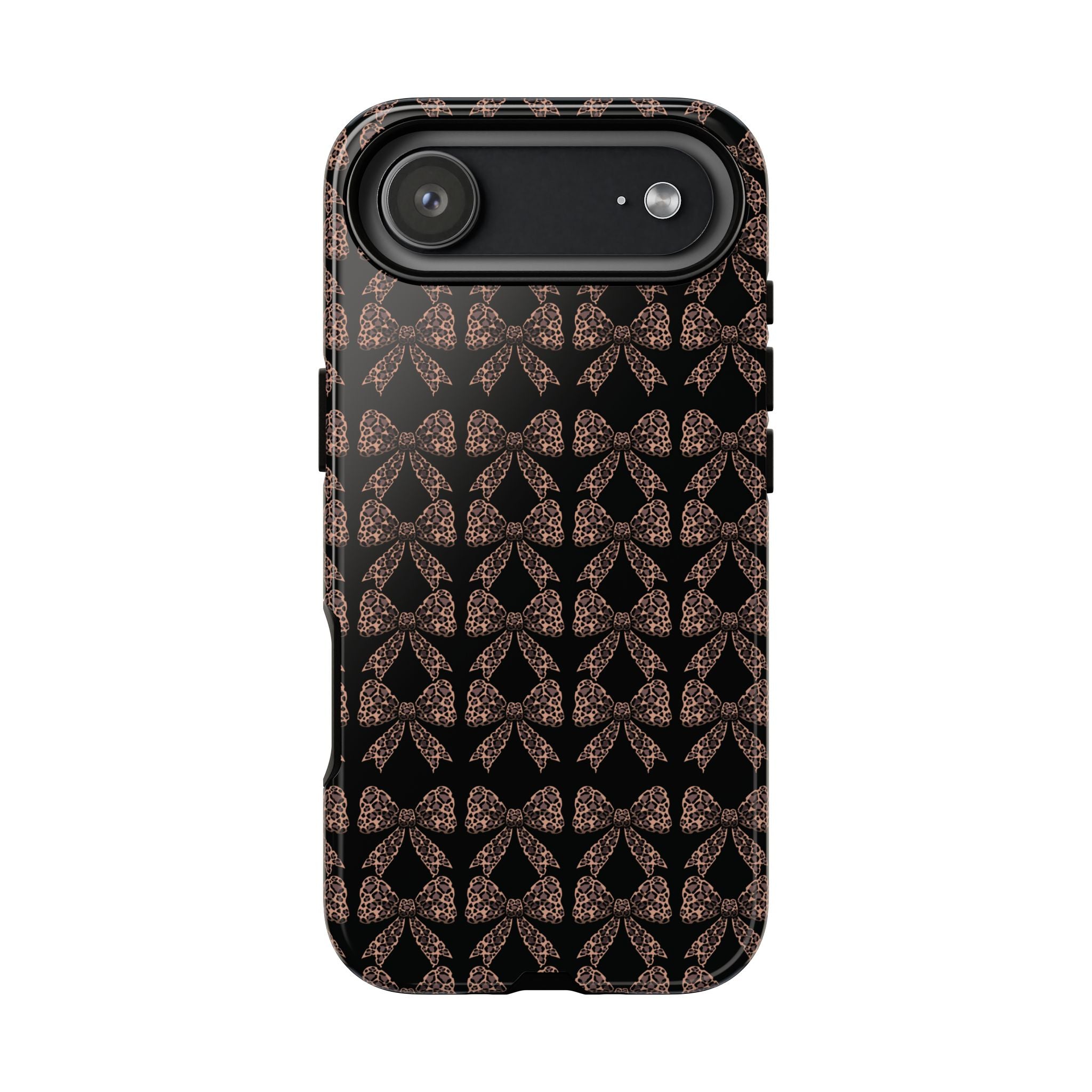 Leopard Print Bow Tough Phone Case — Black & Gold Pattern