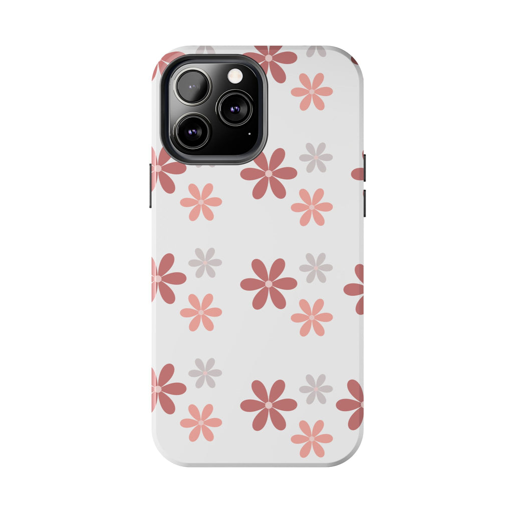 Floral Daisy Tough Phone Case — Pink Retro Flower Pattern, Protective Shockproof Phone Cover