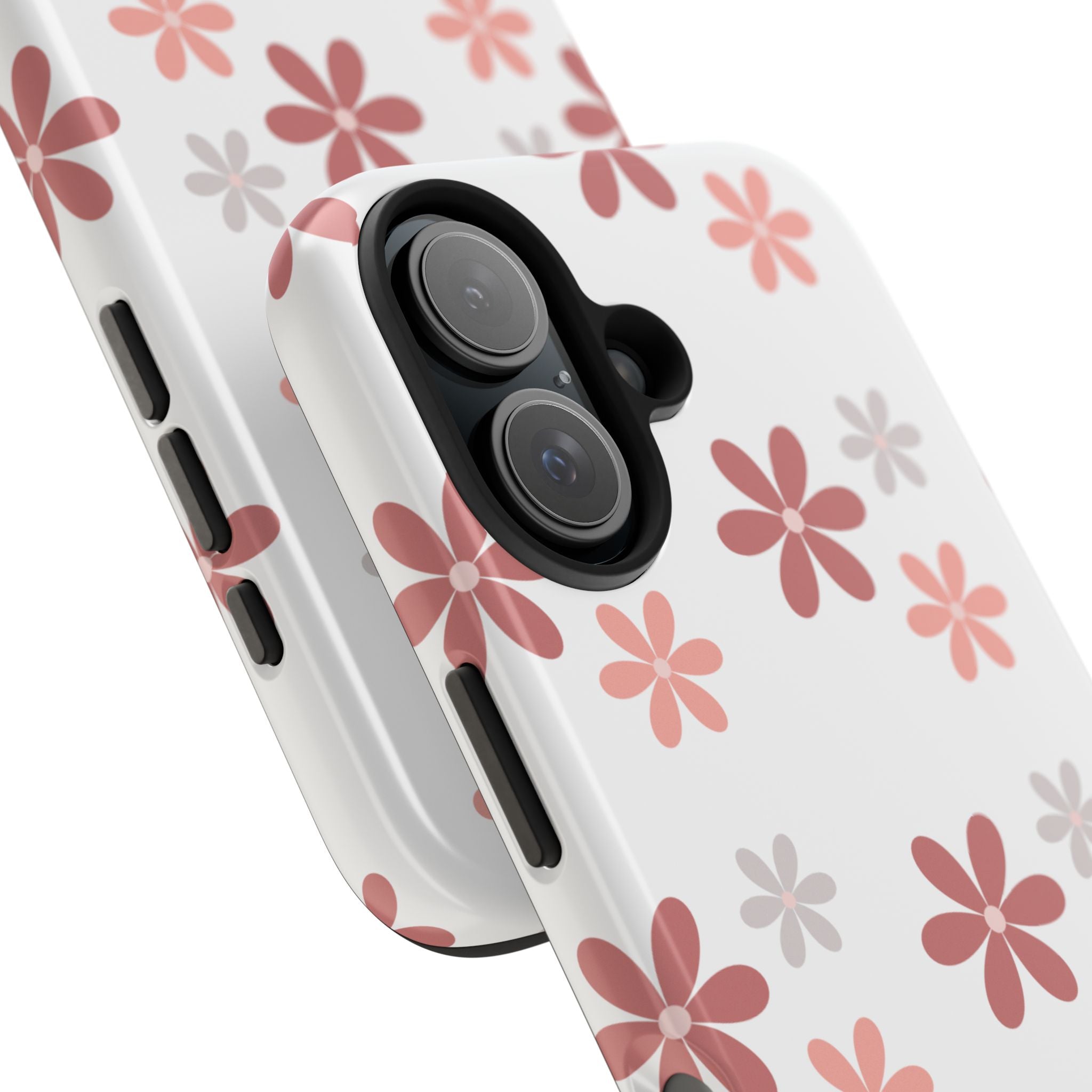 Floral Daisy Tough Phone Case — Pink Retro Flower Pattern, Protective Shockproof Phone Cover