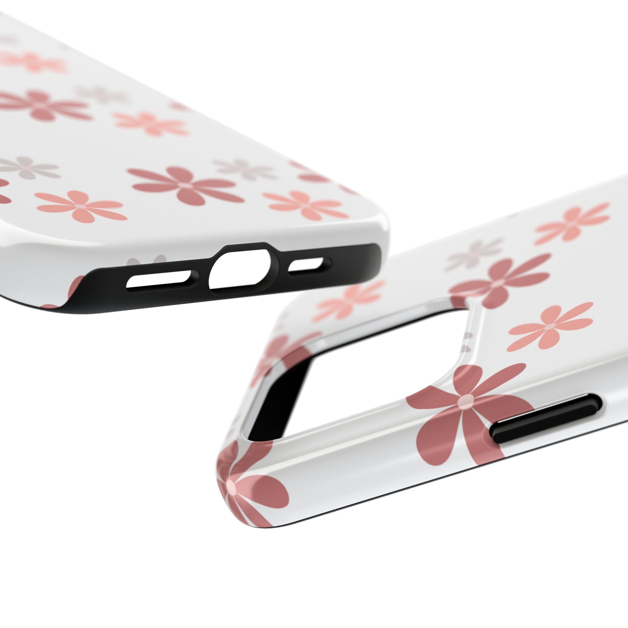 Floral Daisy Tough Phone Case — Pink Retro Flower Pattern, Protective Shockproof Phone Cover