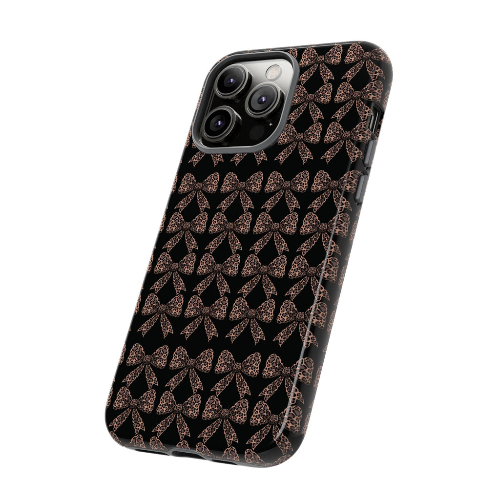 Leopard Print Bow Tough Phone Case — Black & Gold Pattern