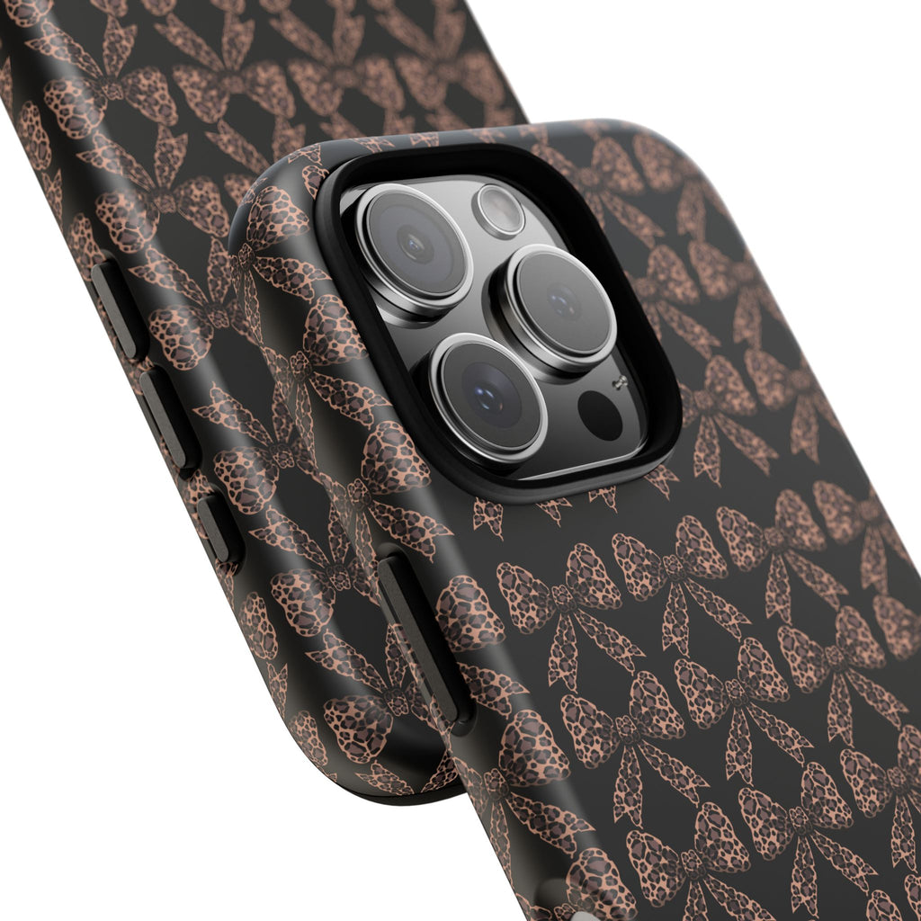 Leopard Print Bow Tough Phone Case — Black & Gold Pattern