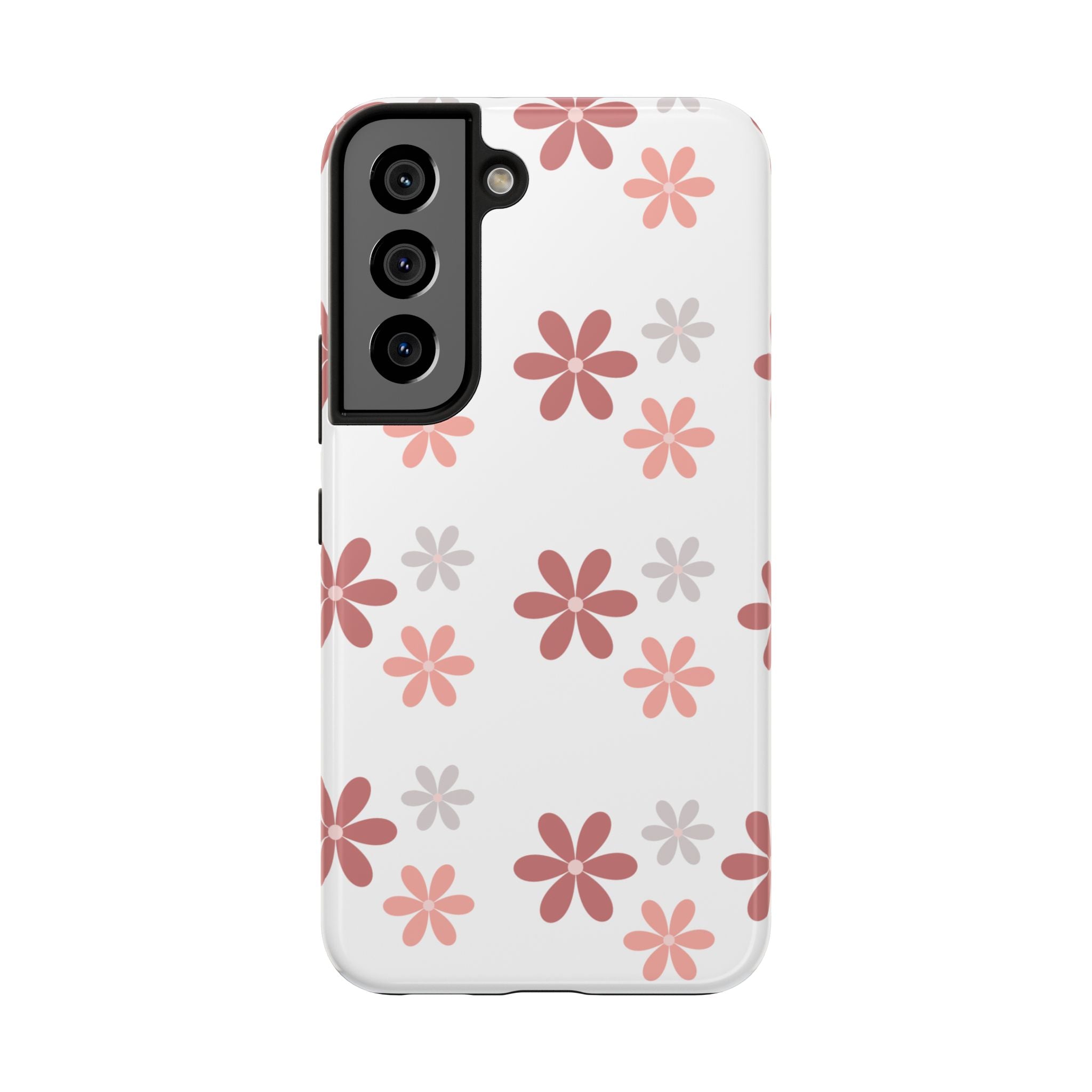 Floral Daisy Tough Phone Case — Pink Retro Flower Pattern, Protective Shockproof Phone Cover
