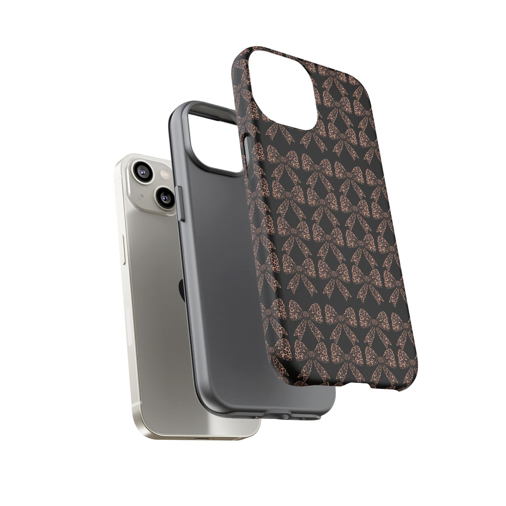 Leopard Print Bow Tough Phone Case — Black & Gold Pattern