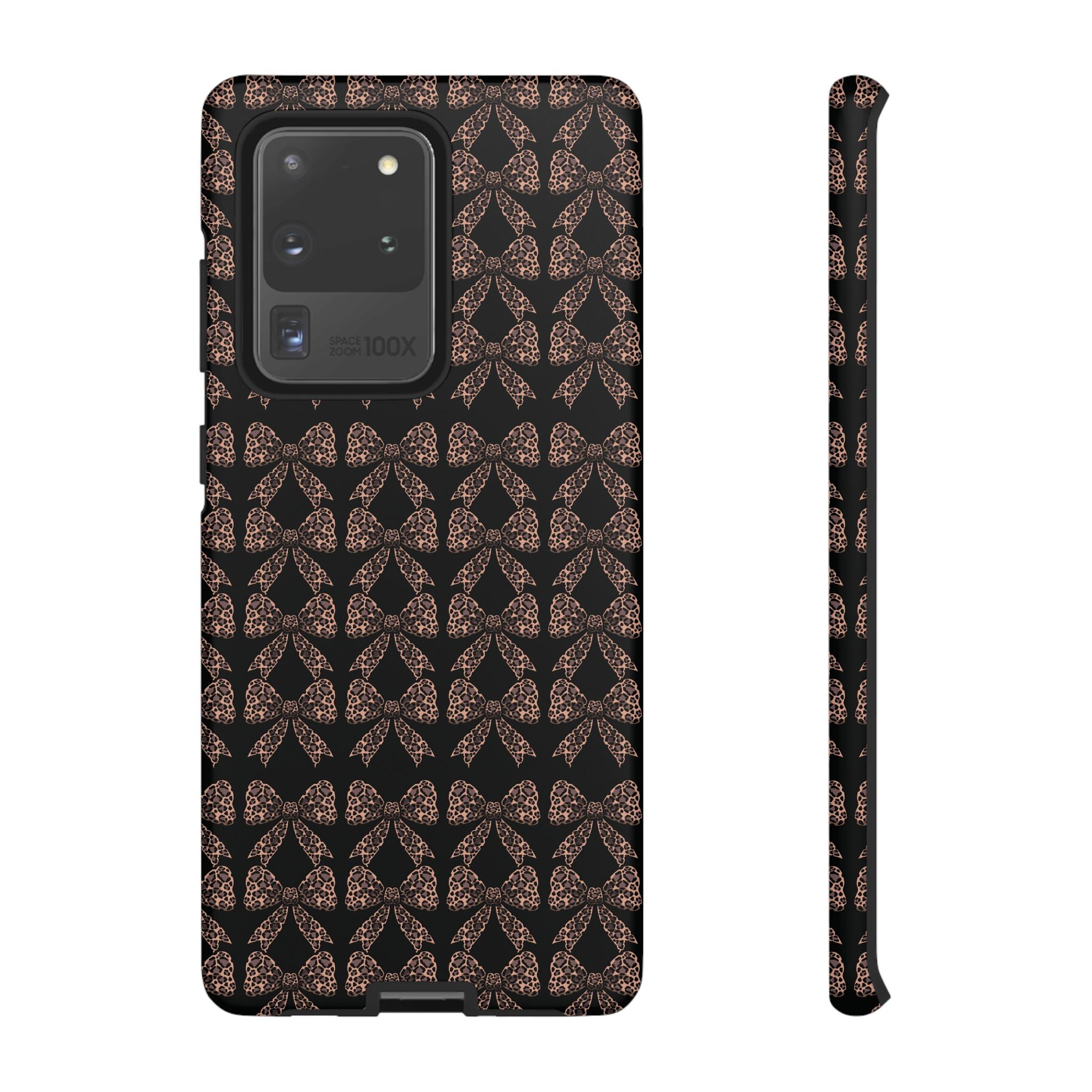 Leopard Print Bow Tough Phone Case — Black & Gold Pattern