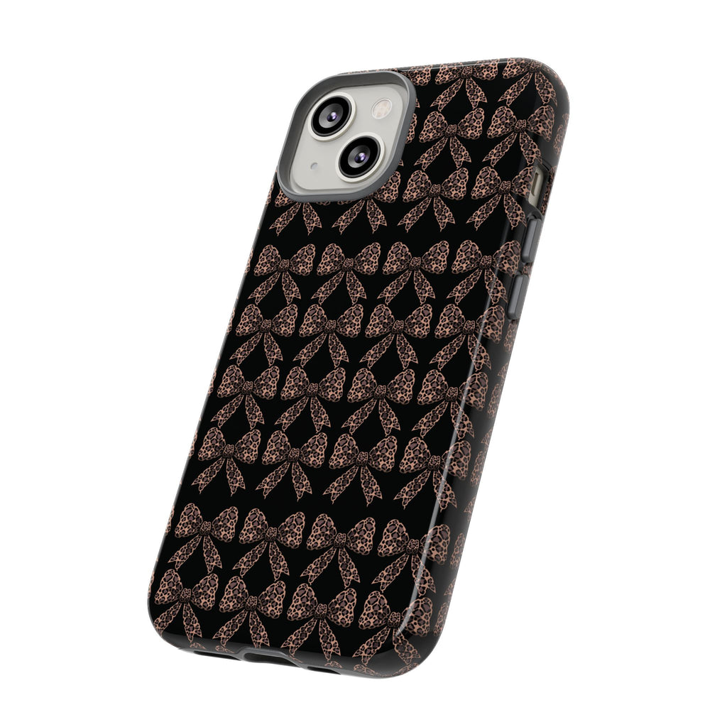 Leopard Print Bow Tough Phone Case — Black & Gold Pattern