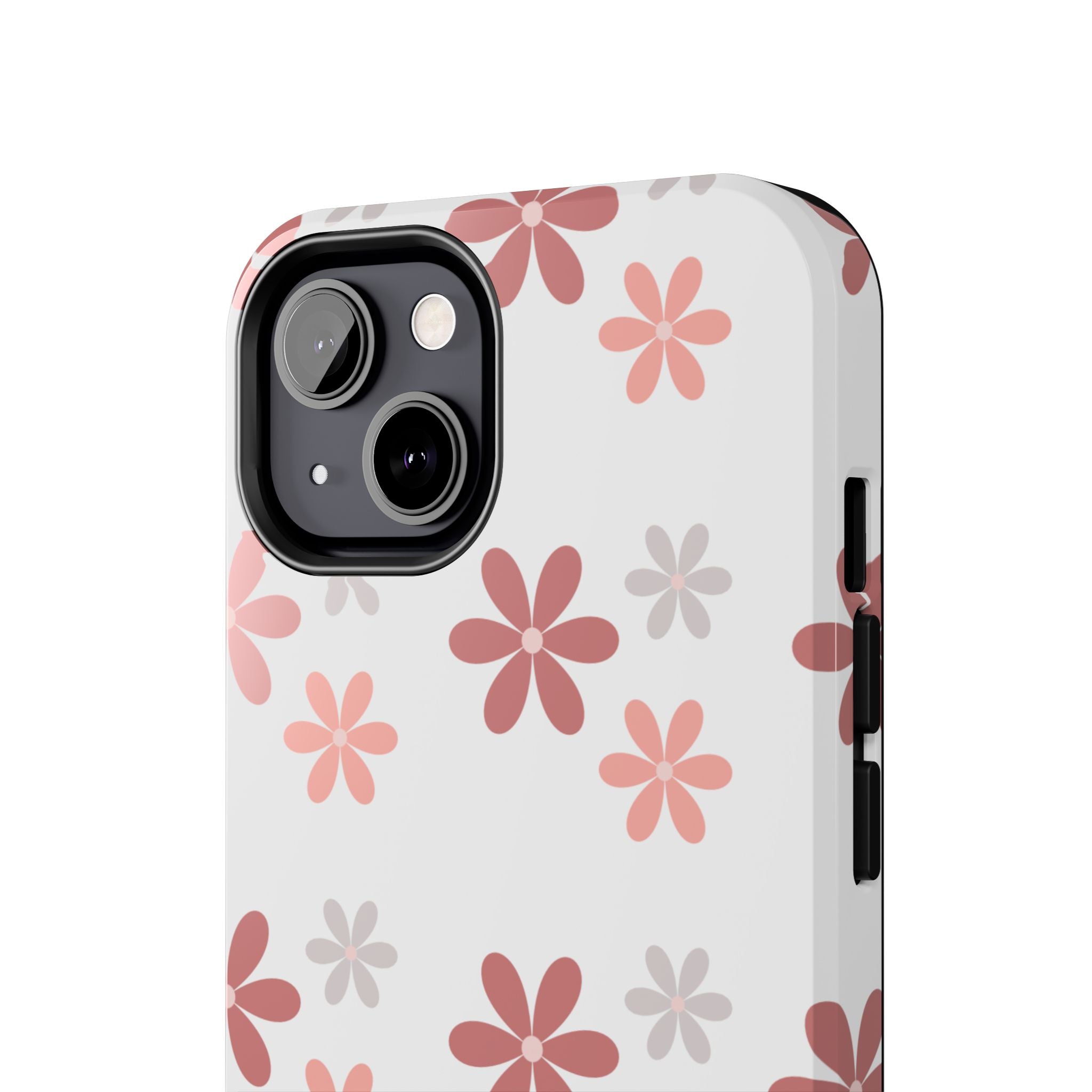 Floral Daisy Tough Phone Case — Pink Retro Flower Pattern, Protective Shockproof Phone Cover