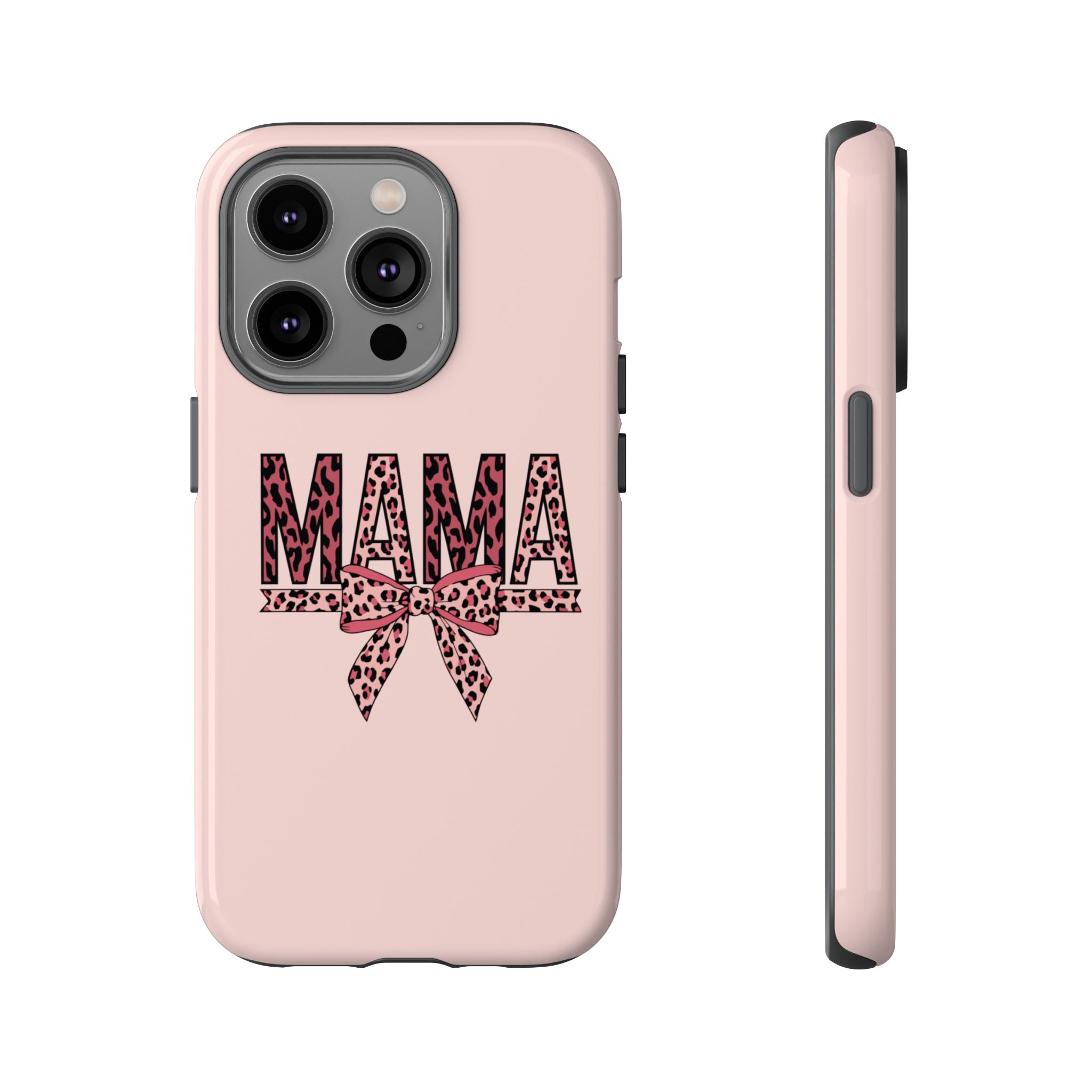 Mama Leopard Bow Phone Case — Pink Tough Protective iPhone Cover