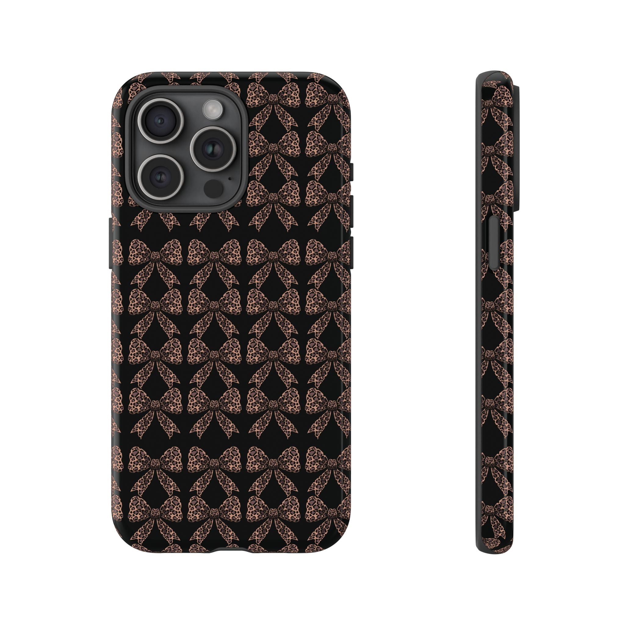 Leopard Print Bow Tough Phone Case — Black & Gold Pattern