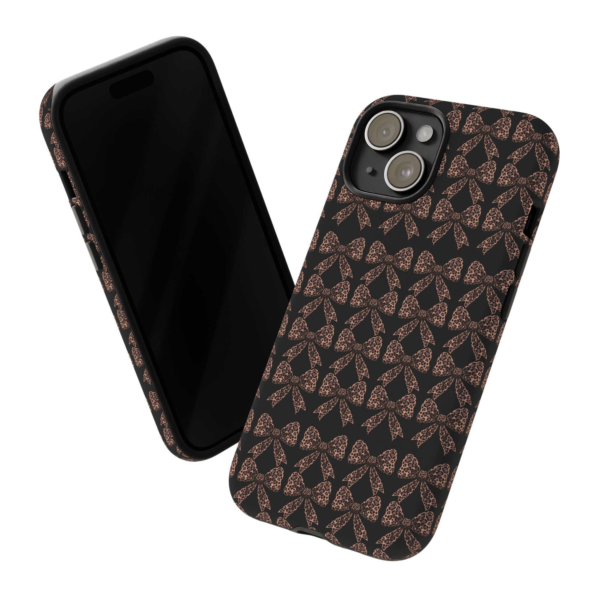 Leopard Print Bow Tough Phone Case — Black & Gold Pattern