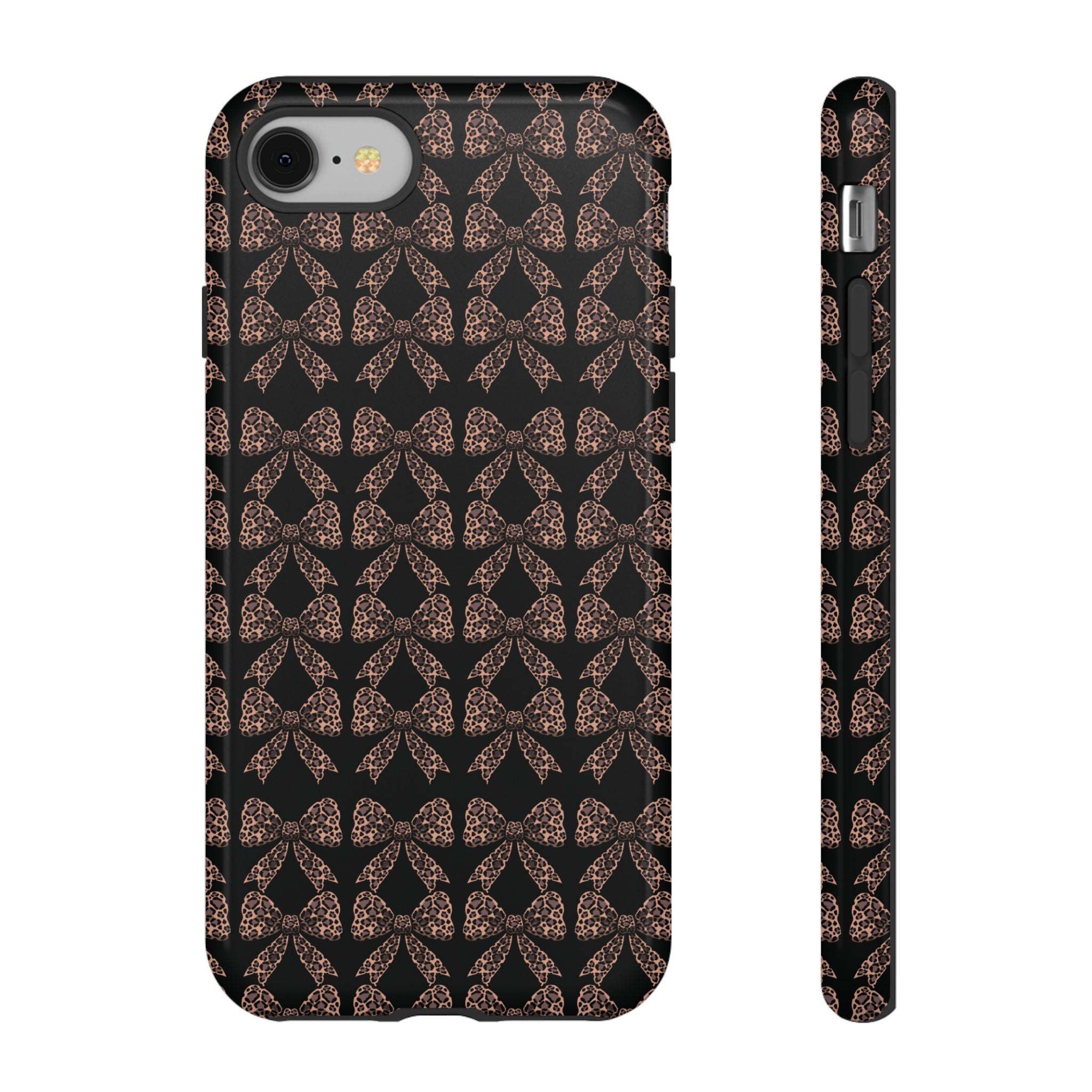 Leopard Print Bow Tough Phone Case — Black & Gold Pattern
