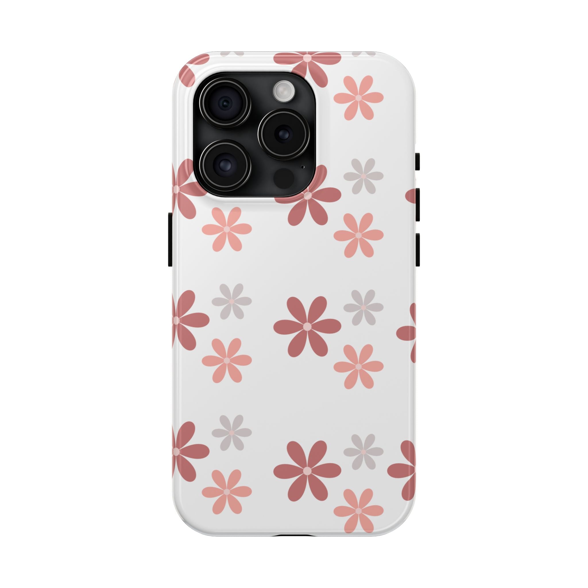 Floral Daisy Tough Phone Case — Pink Retro Flower Pattern, Protective Shockproof Phone Cover