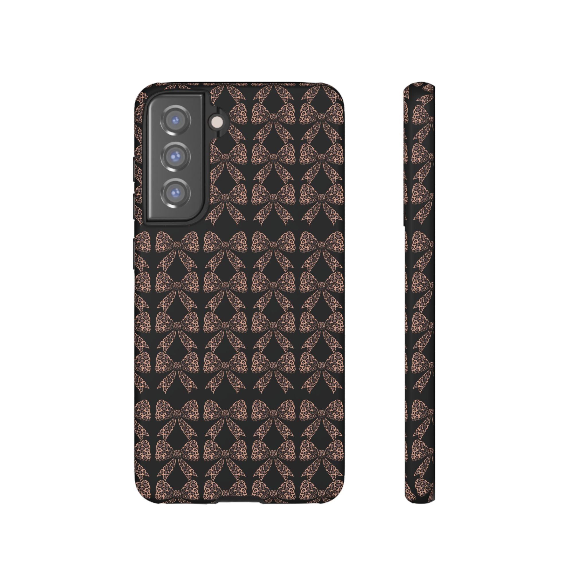 Leopard Print Bow Tough Phone Case — Black & Gold Pattern