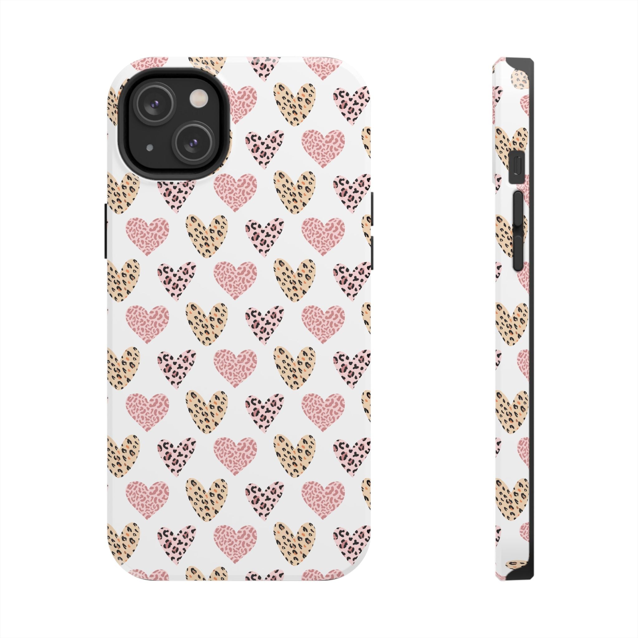 Heart Leopard Tough Phone Case — Pink & Gold Animal Print Protective Phone Cover