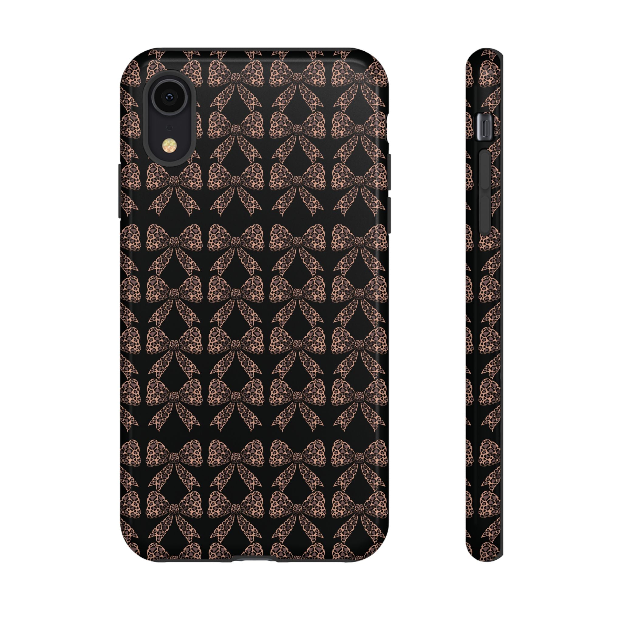 Leopard Print Bow Tough Phone Case — Black & Gold Pattern