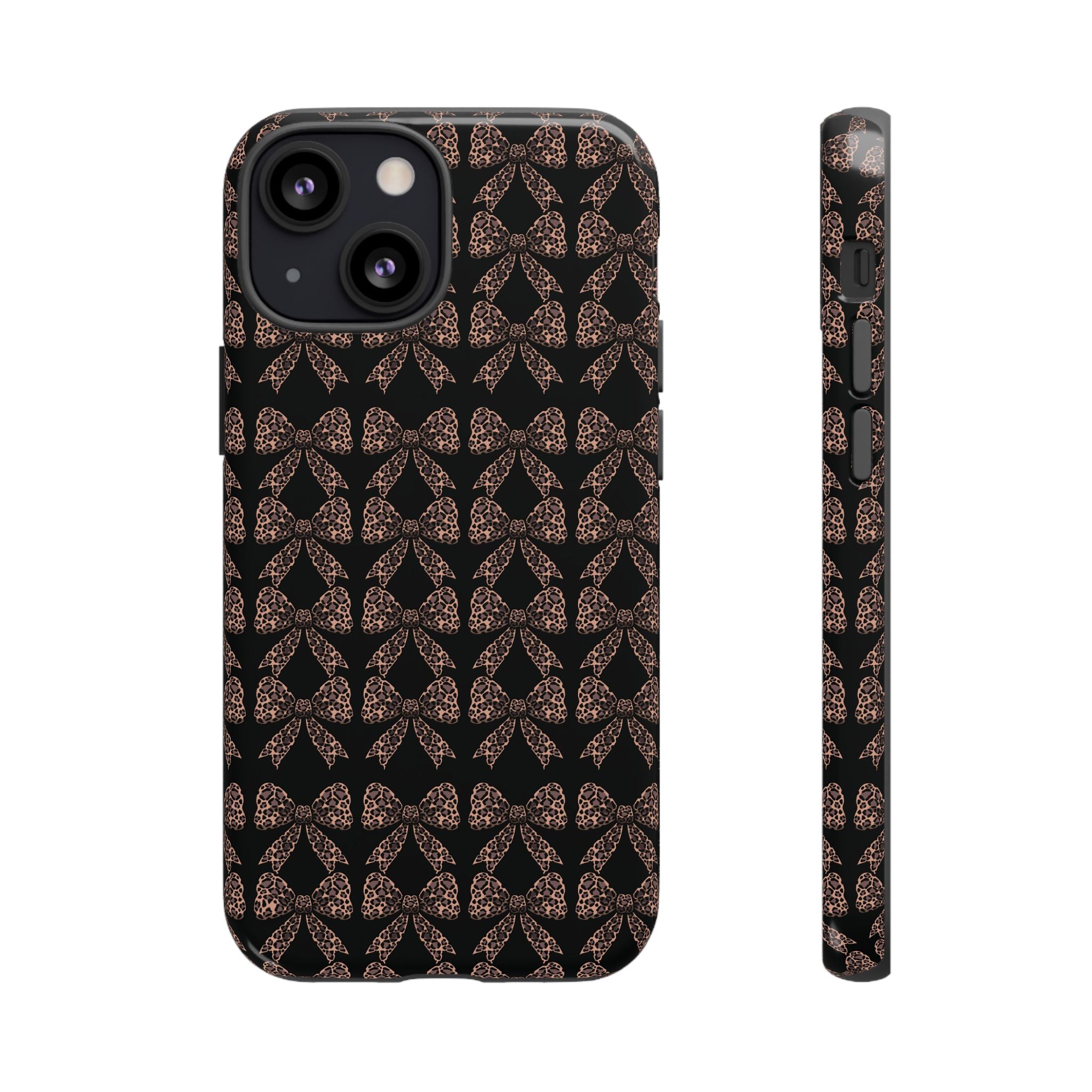 Leopard Print Bow Tough Phone Case — Black & Gold Pattern