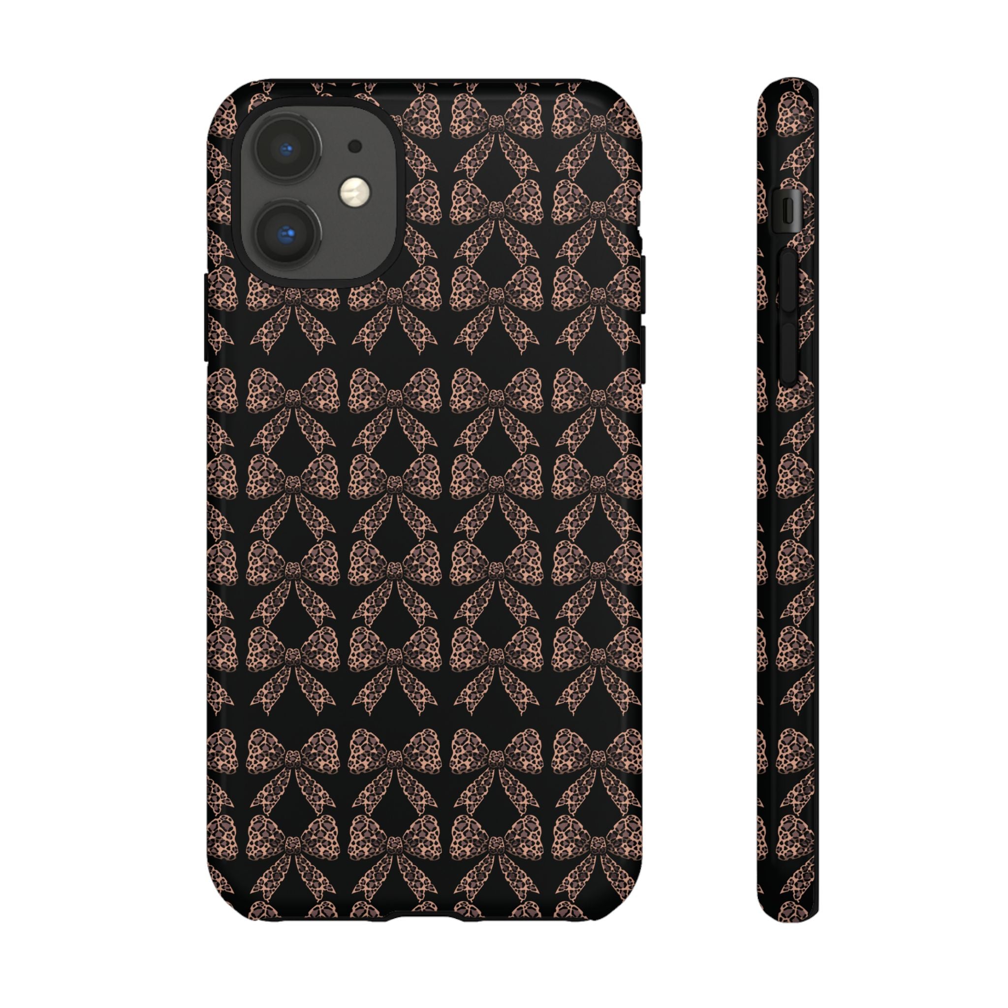 Leopard Print Bow Tough Phone Case — Black & Gold Pattern