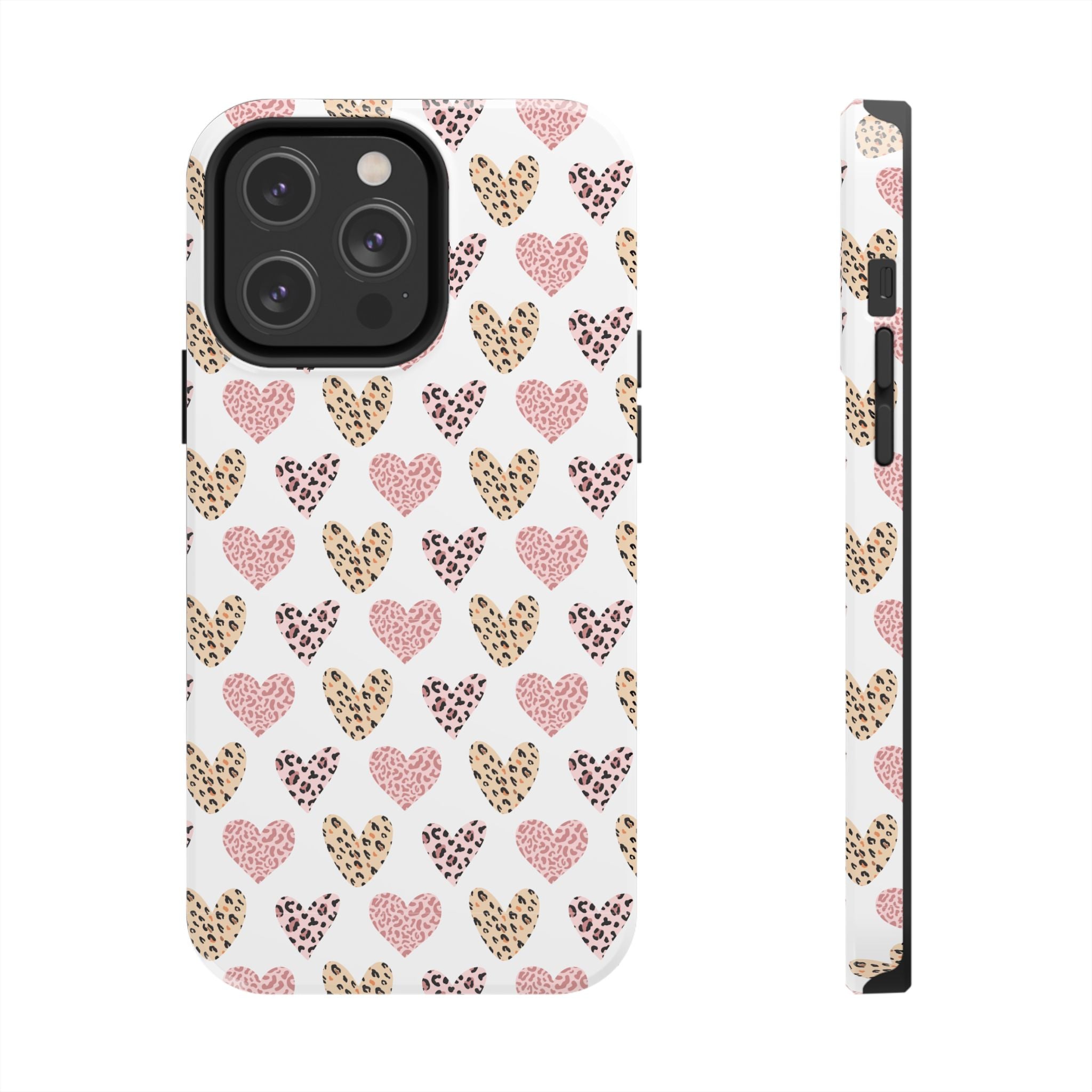 Heart Leopard Tough Phone Case — Pink & Gold Animal Print Protective Phone Cover