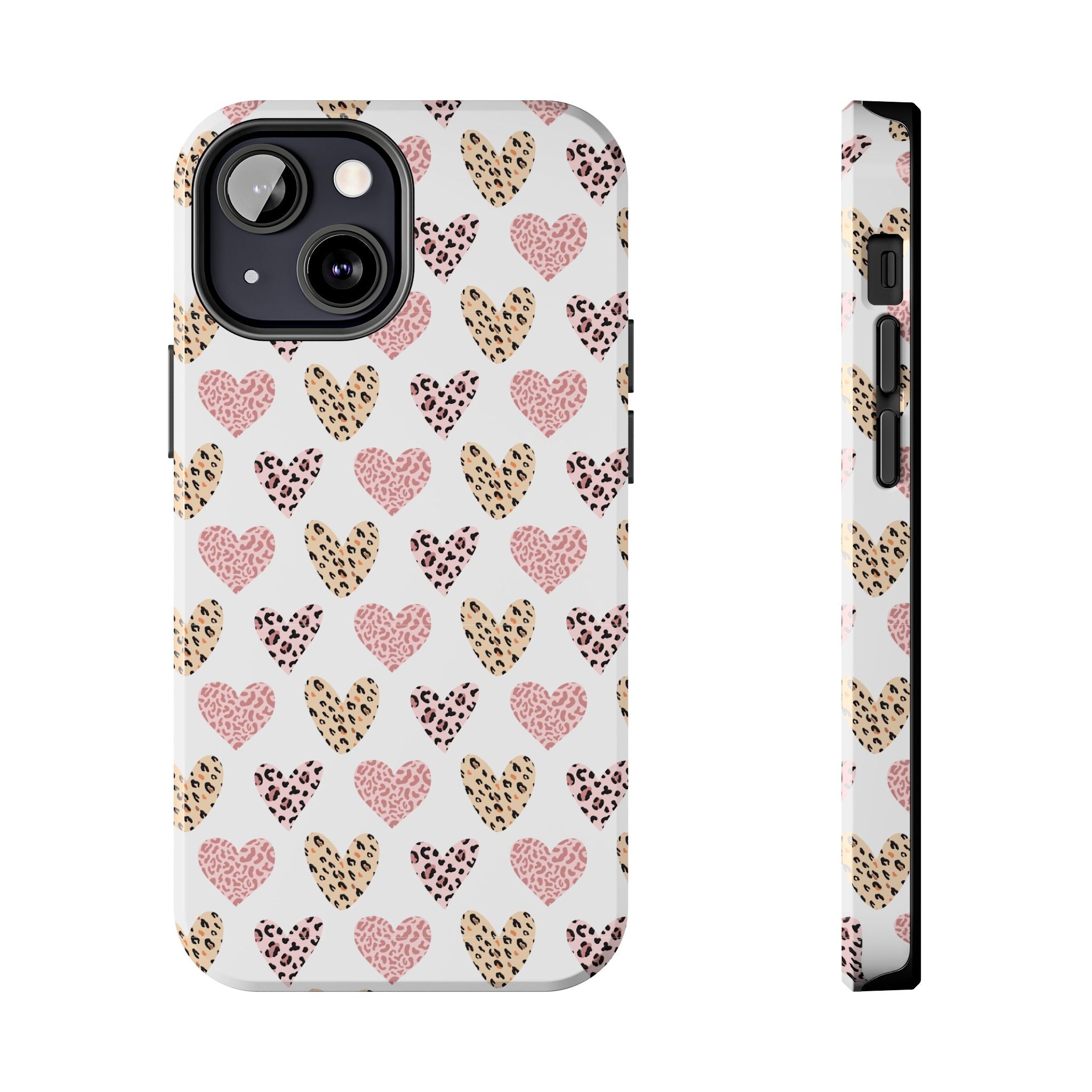 Heart Leopard Tough Phone Case — Pink & Gold Animal Print Protective Phone Cover