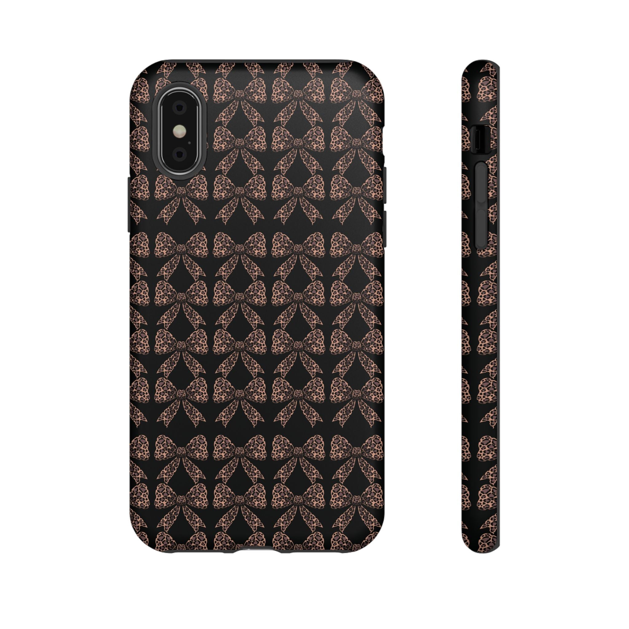 Leopard Print Bow Tough Phone Case — Black & Gold Pattern