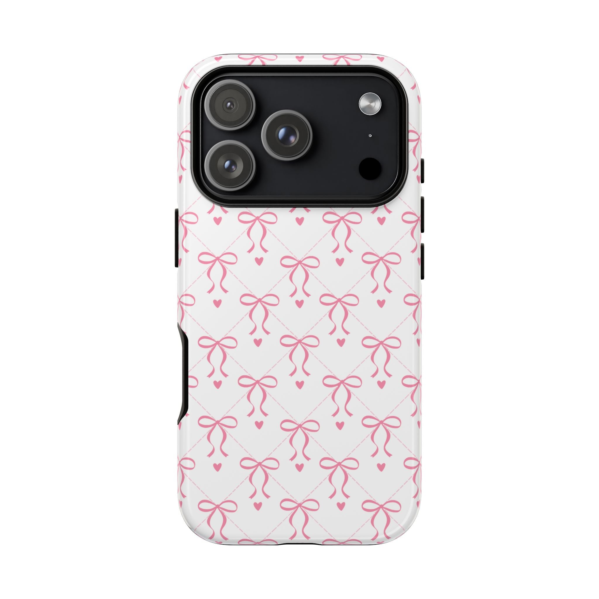 Pink Bow Pattern Phone Case — Cute Feminine Tough Case