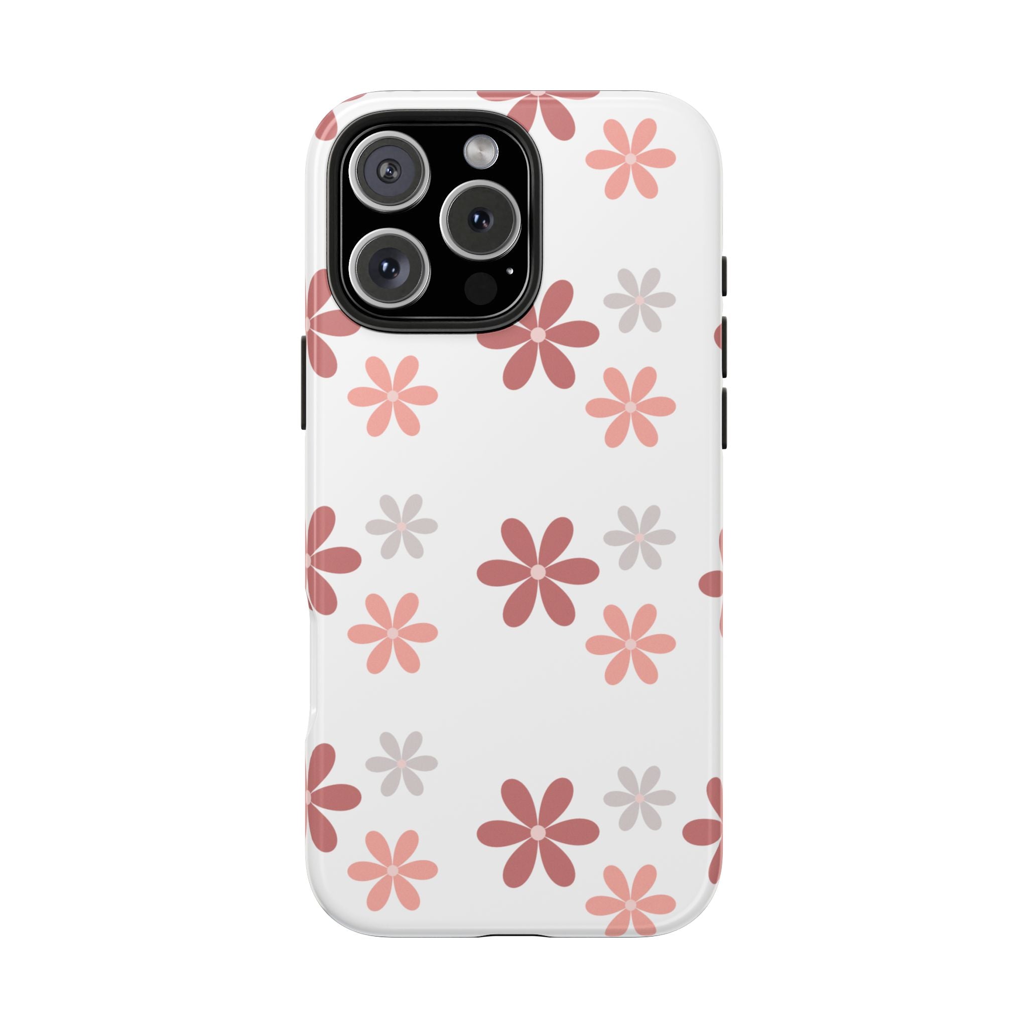 Floral Daisy Tough Phone Case — Pink Retro Flower Pattern, Protective Shockproof Phone Cover