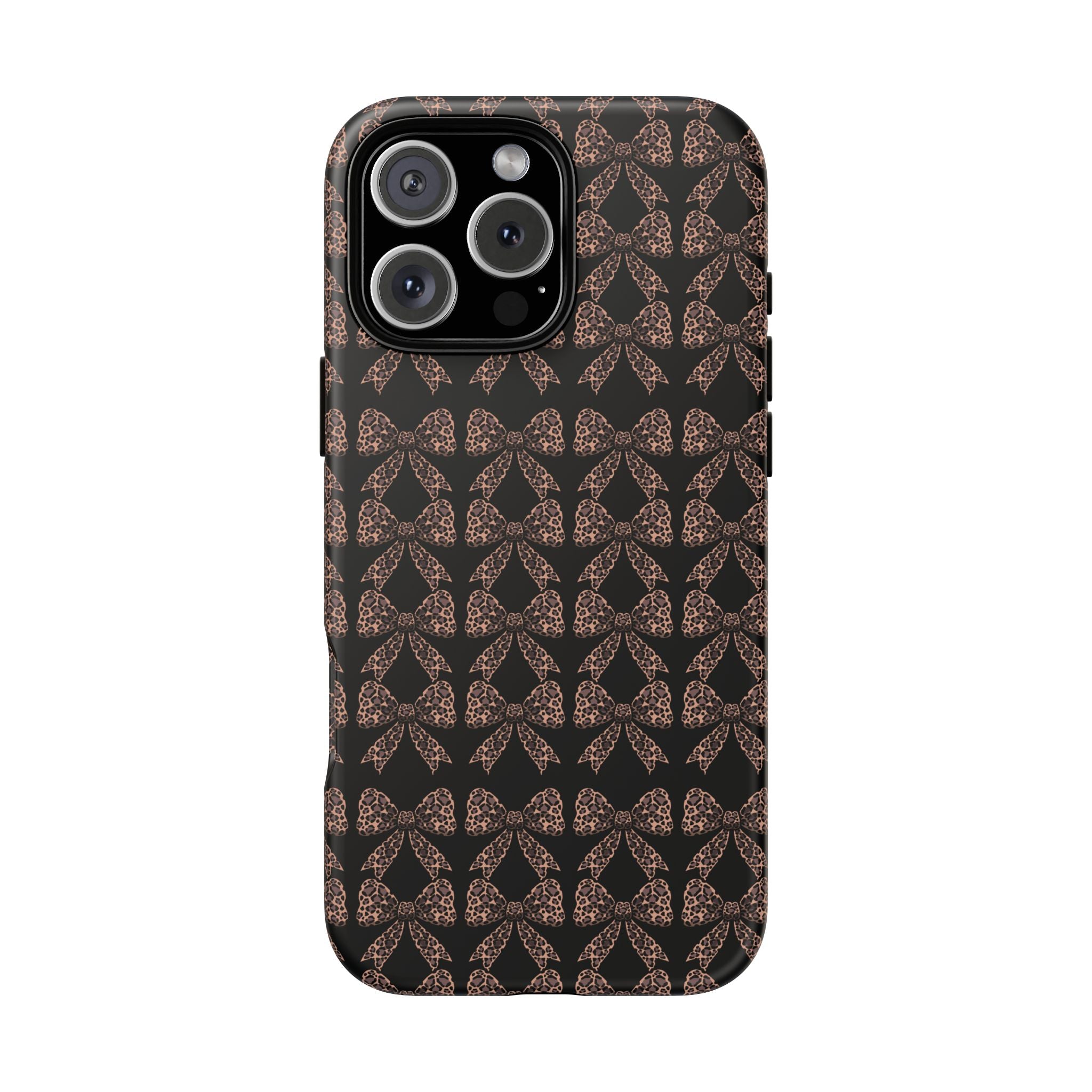 Leopard Print Bow Tough Phone Case — Black & Gold Pattern