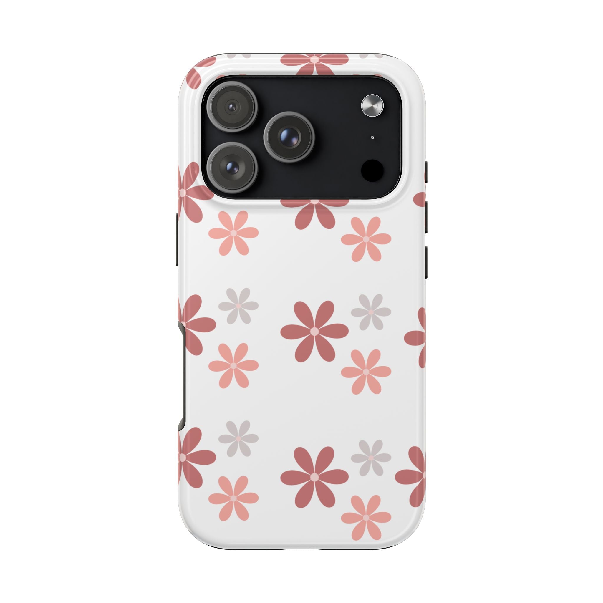 Floral Daisy Tough Phone Case — Pink Retro Flower Pattern, Protective Shockproof Phone Cover