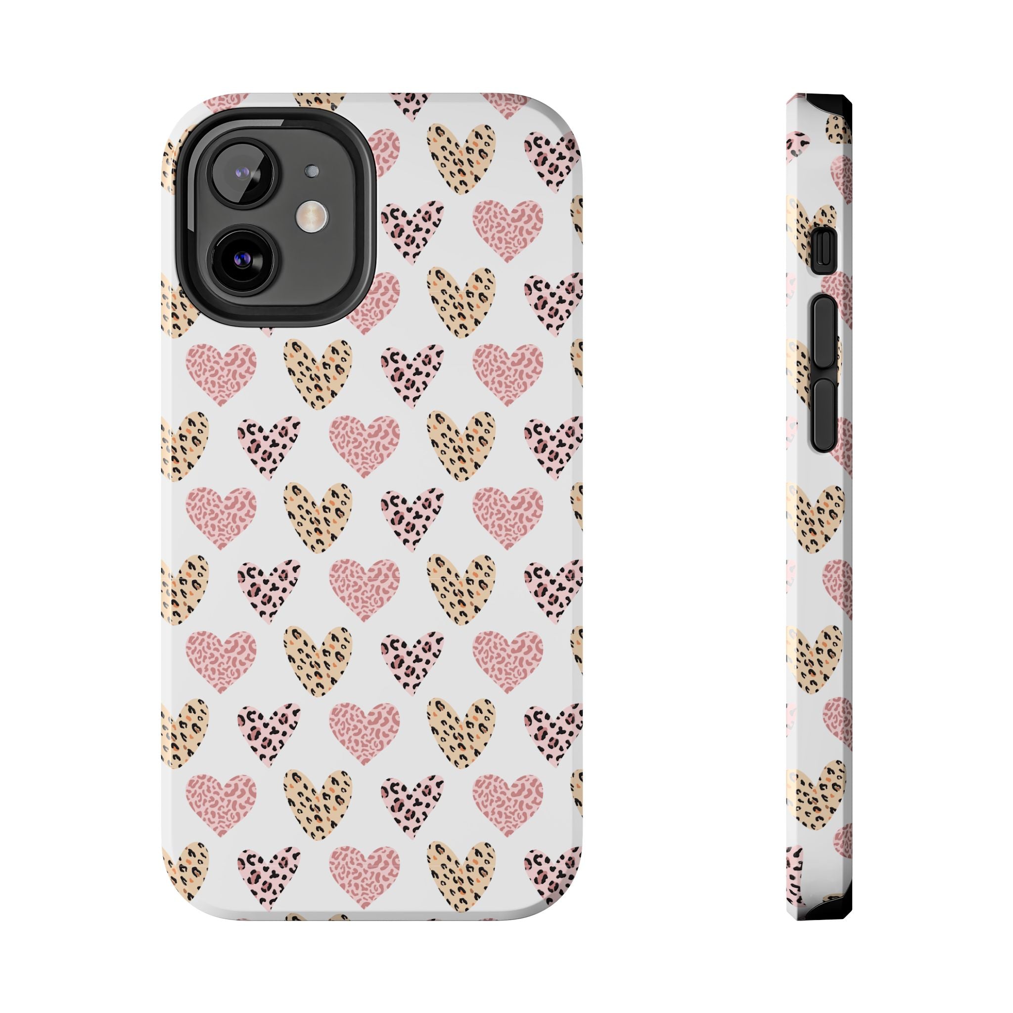 Heart Leopard Tough Phone Case — Pink & Gold Animal Print Protective Phone Cover