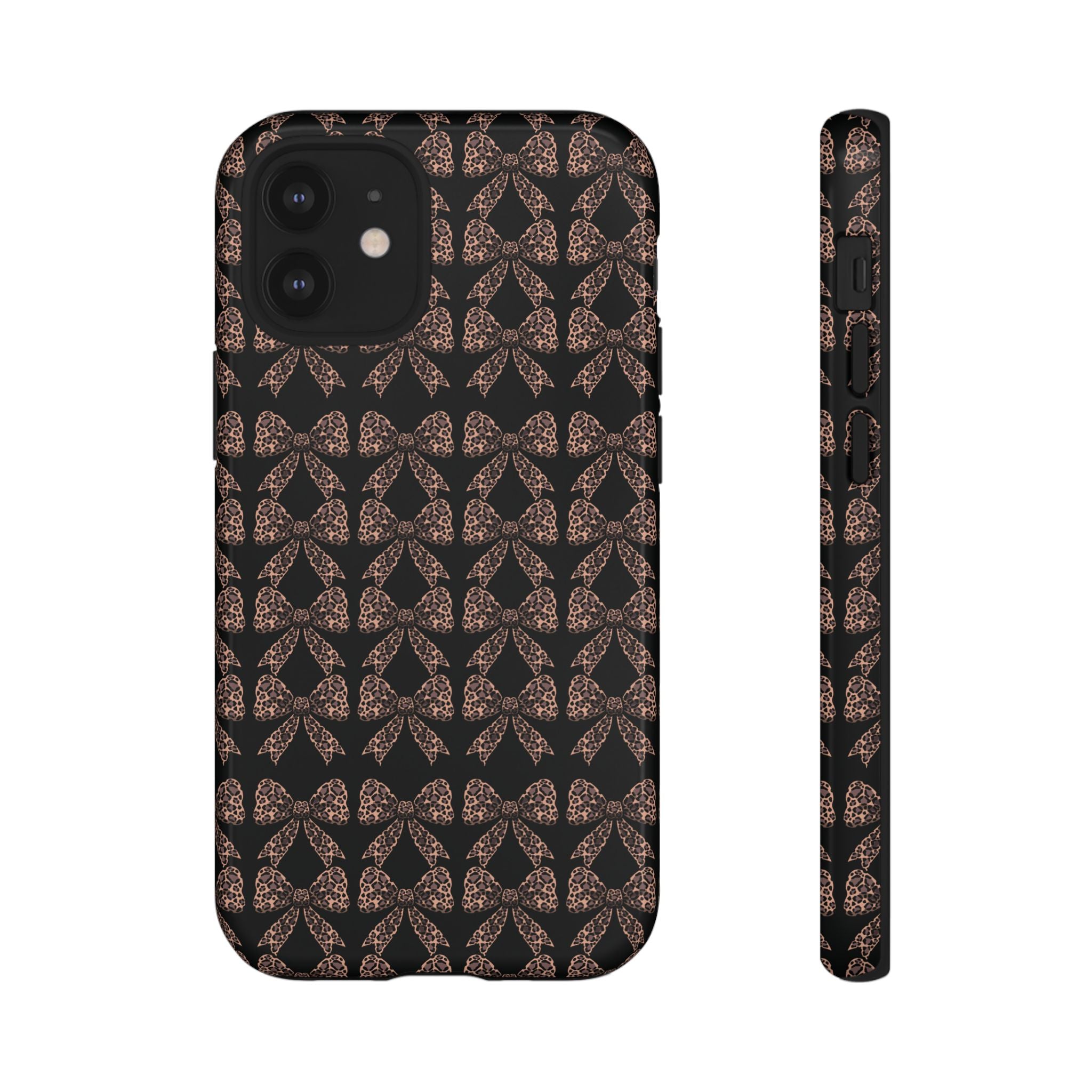 Leopard Print Bow Tough Phone Case — Black & Gold Pattern