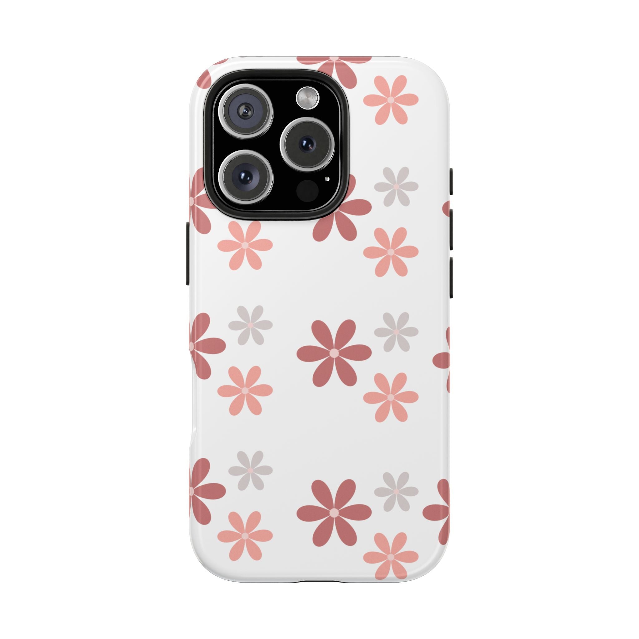 Floral Daisy Tough Phone Case — Pink Retro Flower Pattern, Protective Shockproof Phone Cover