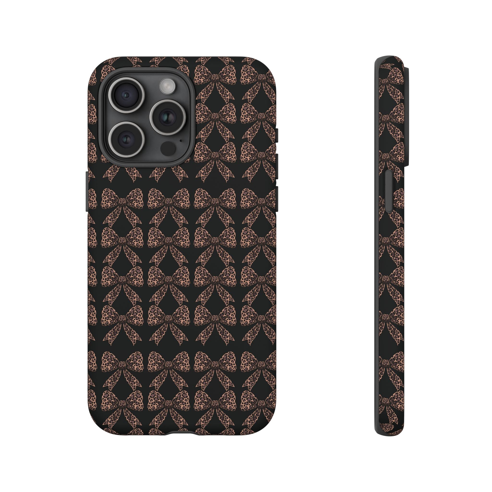 Leopard Print Bow Tough Phone Case — Black & Gold Pattern