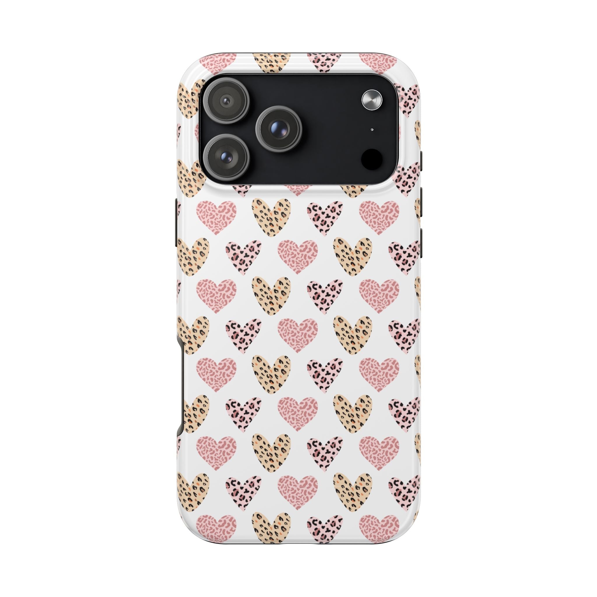 Heart Leopard Tough Phone Case — Pink & Gold Animal Print Protective Phone Cover