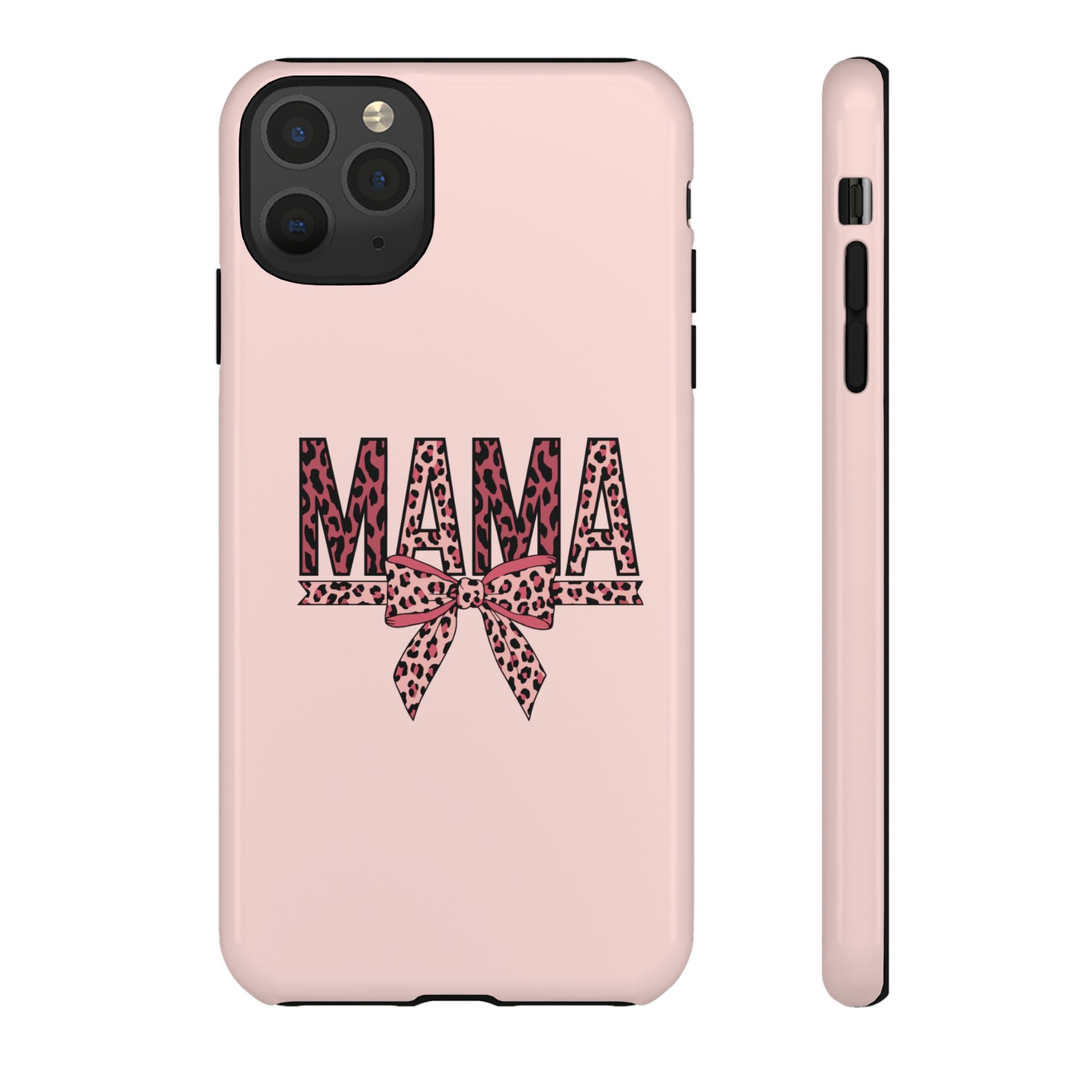 Mama Leopard Bow Phone Case — Pink Tough Protective iPhone Cover