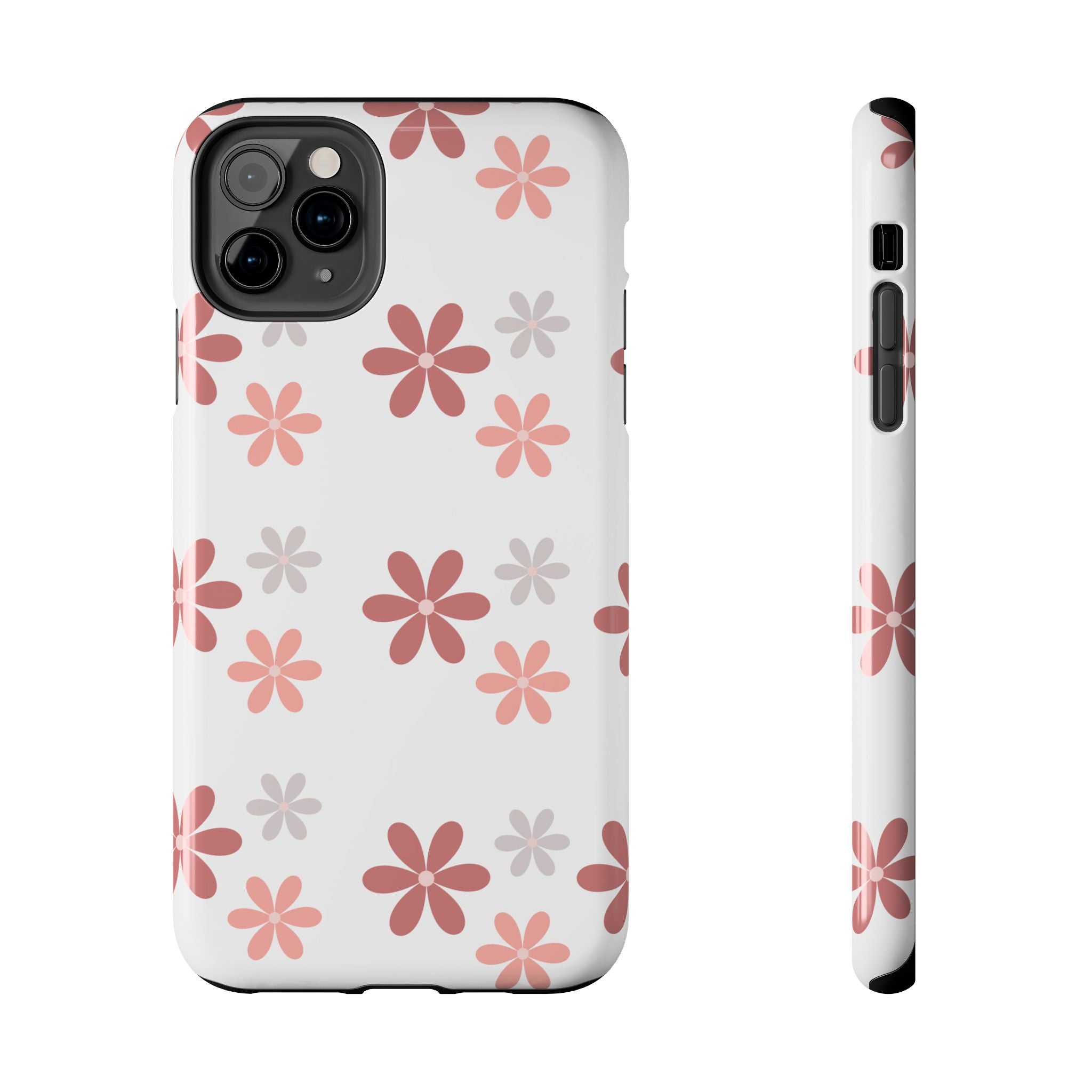 Floral Daisy Tough Phone Case — Pink Retro Flower Pattern, Protective Shockproof Phone Cover